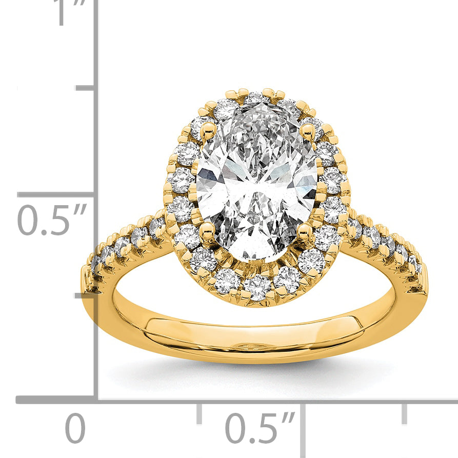 14k 1/2 carat Lab Grown Diamond VS/SI+ G+ 2 carat Center Oval Semi Mount Halo Engagement Ring Secondary image