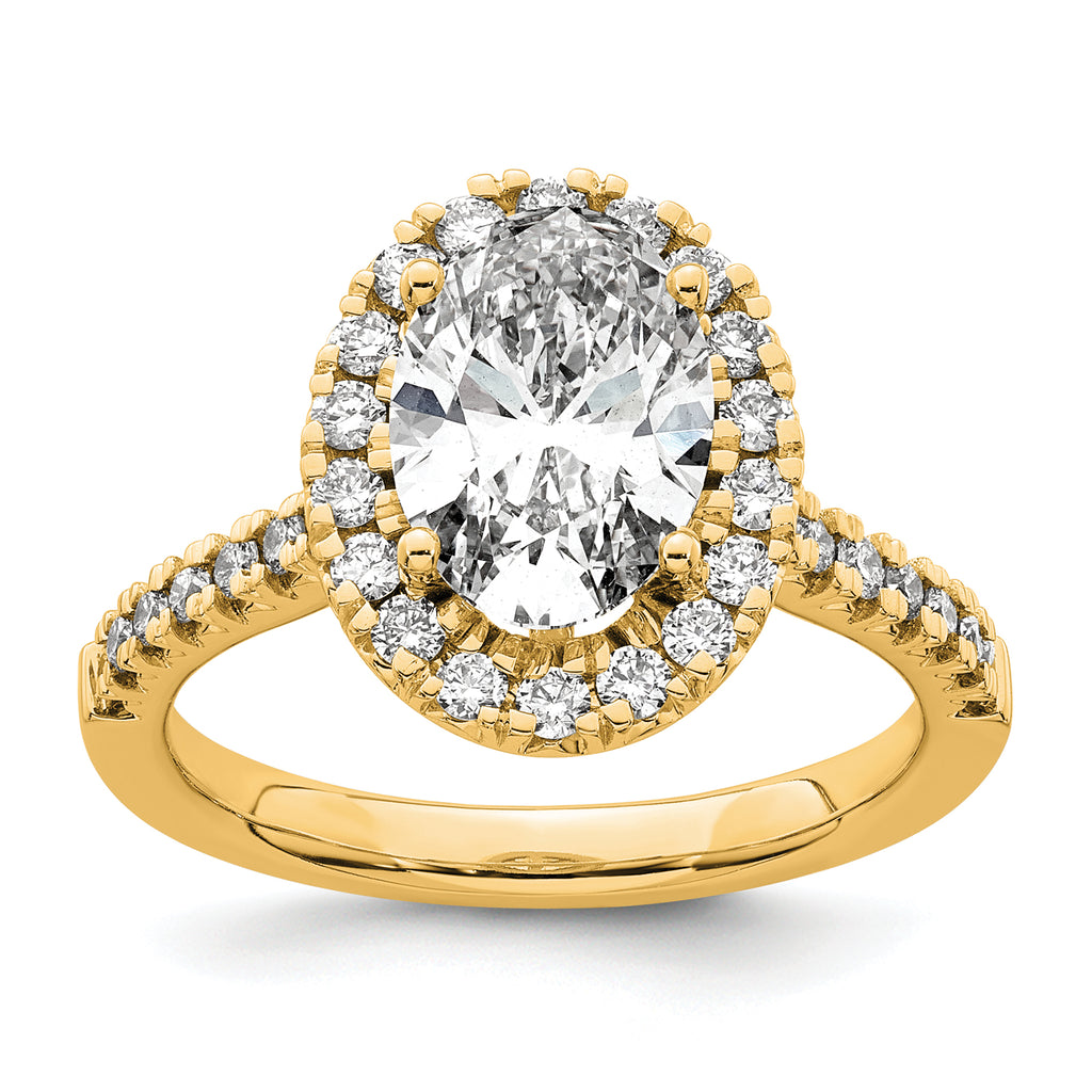 14k 1/2 carat Lab Grown Diamond VS/SI+ G+ 2 carat Center Oval Semi Mount Halo Engagement Ring