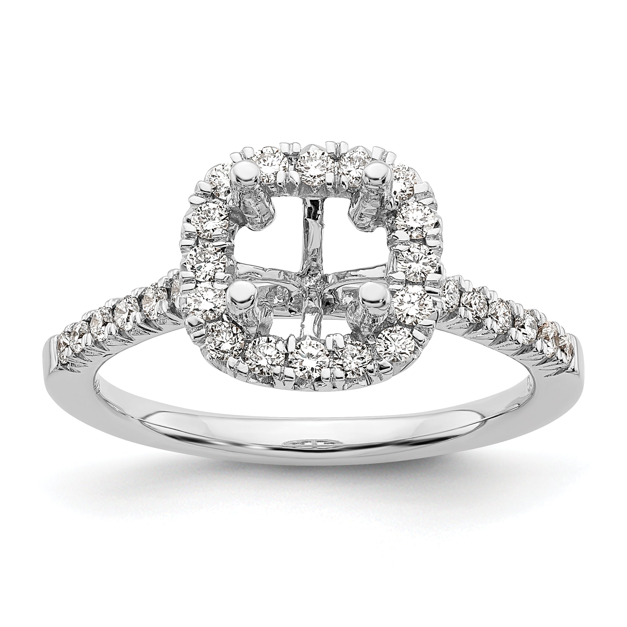 14k 3/8 carat Lab Grown Diamond VS/SI+ G+ 1 carat Cushion Center Semi Mount Halo Engagement Ring