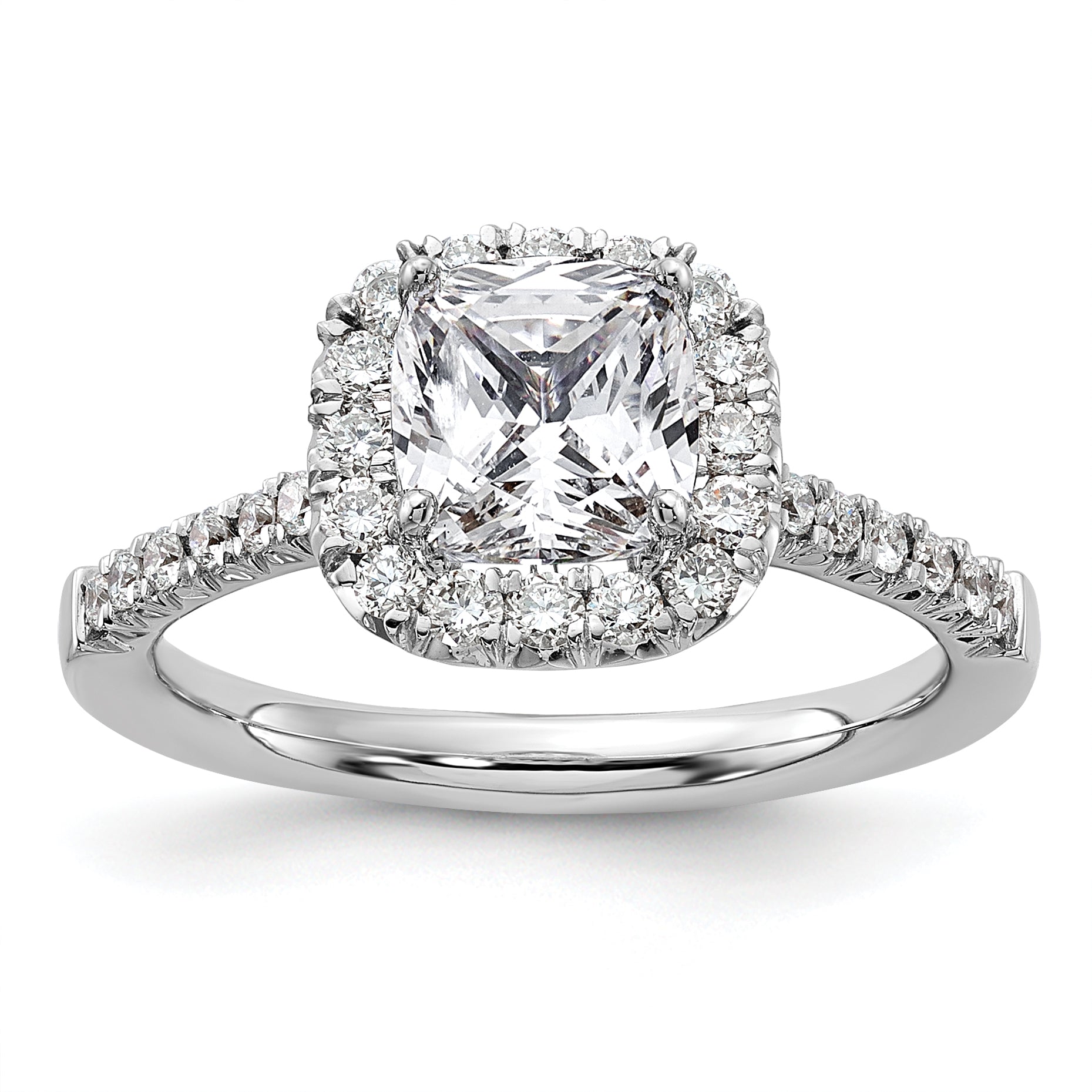 14k 1/2 carat Lab Grown Diamond VS/SI+ G+ 1 1/2 carat Cushion Center Semi Mount Halo Engagement Ring Main image