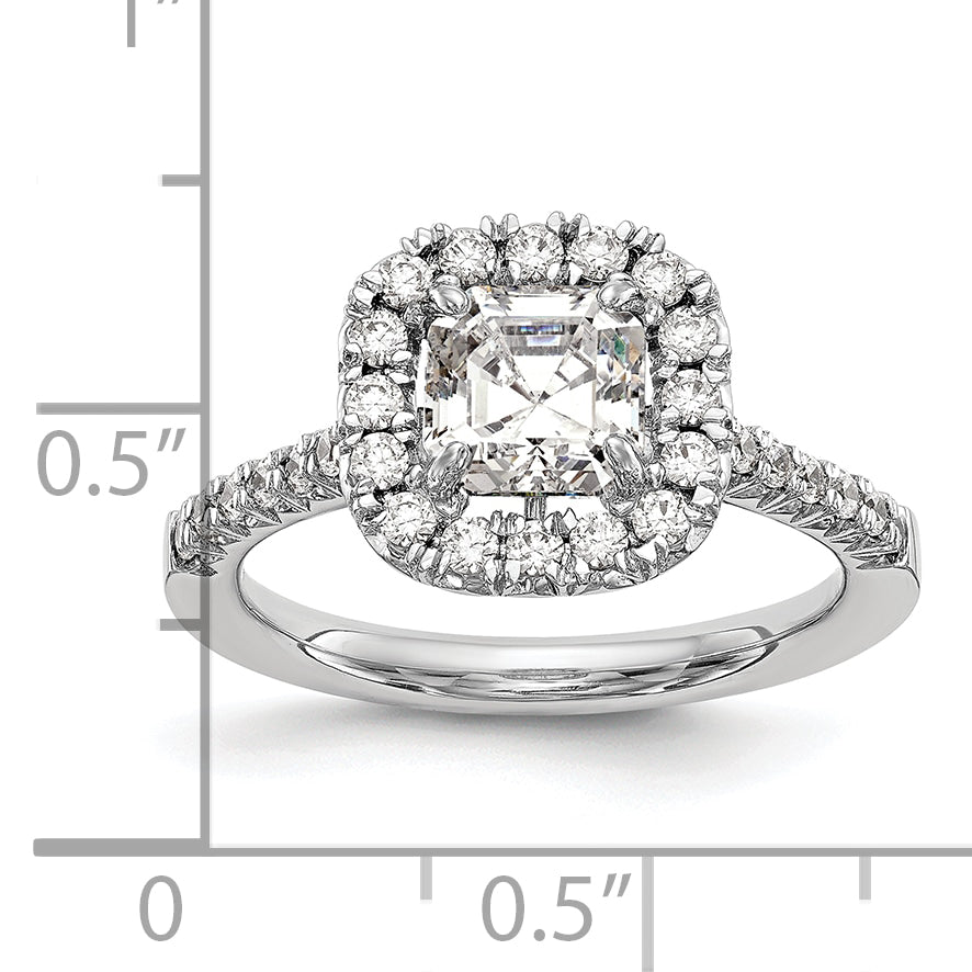 14k White Gold 1/2 carat Lab Grown Diamond VS/SI+ G+ 1 carat Center Ascher Semi Mount Halo Engagement Ring