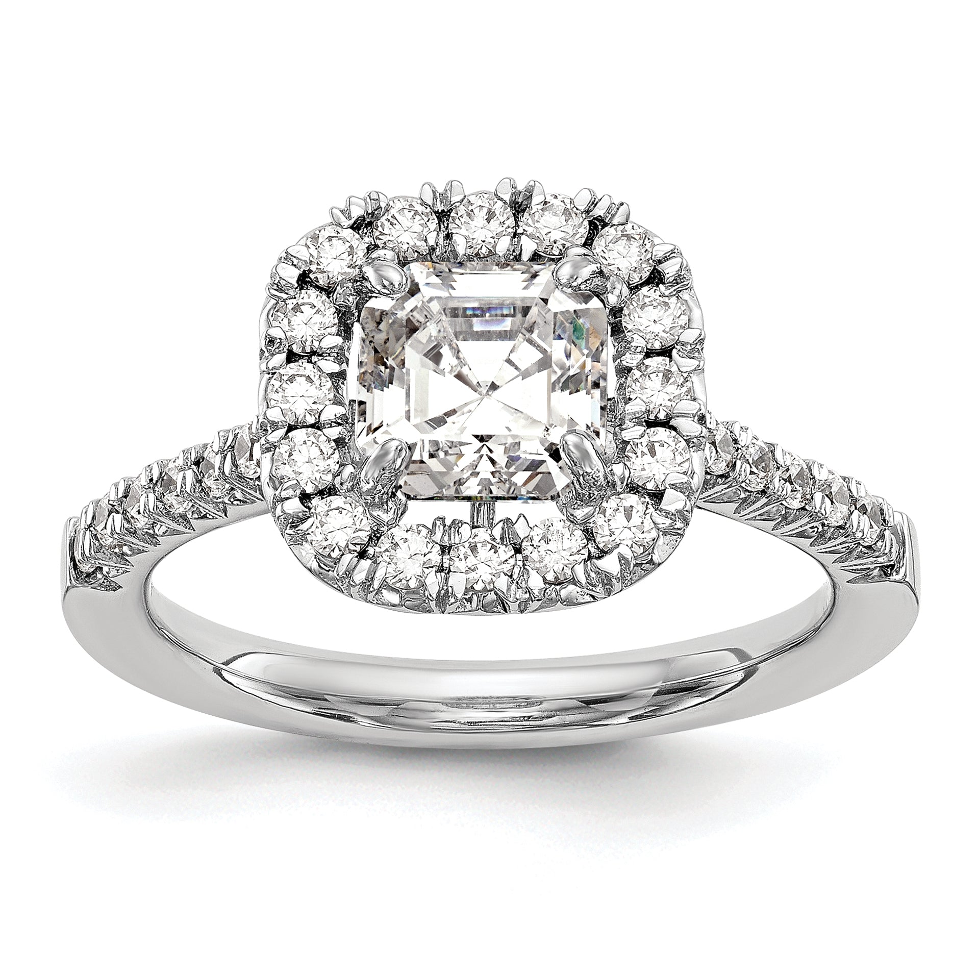 14k White Gold 1/2 carat Lab Grown Diamond VS/SI+ G+ 1 carat Center Ascher Semi Mount Halo Engagement Ring