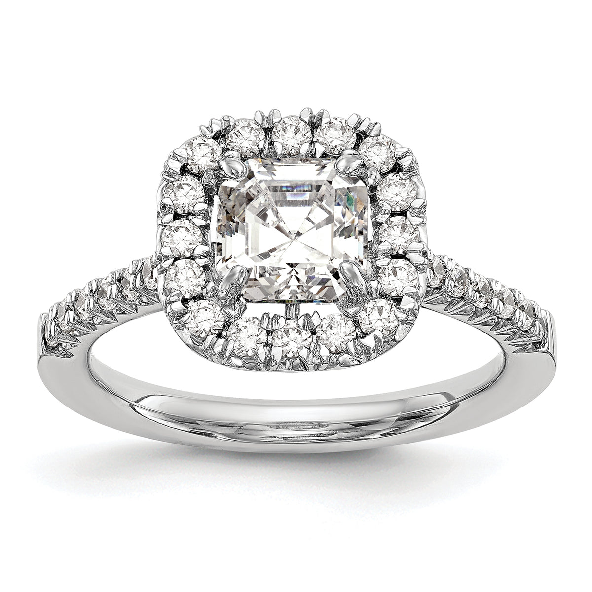14k White Gold 1/2 carat Lab Grown Diamond VS/SI+ G+ 1 carat Center Ascher Semi Mount Halo Engagement Ring