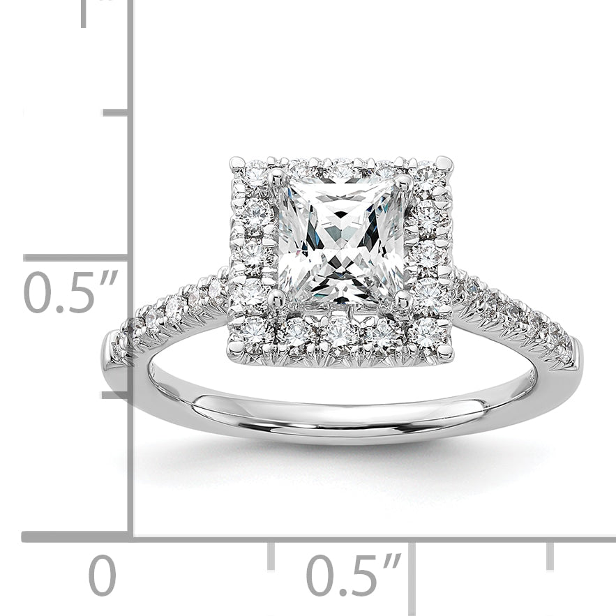 14k White Gold 1/2 carat Lab Grown Diamond VS/SI+ G+ 1 carat Center Princess Semi Mount Halo Engagement Ring