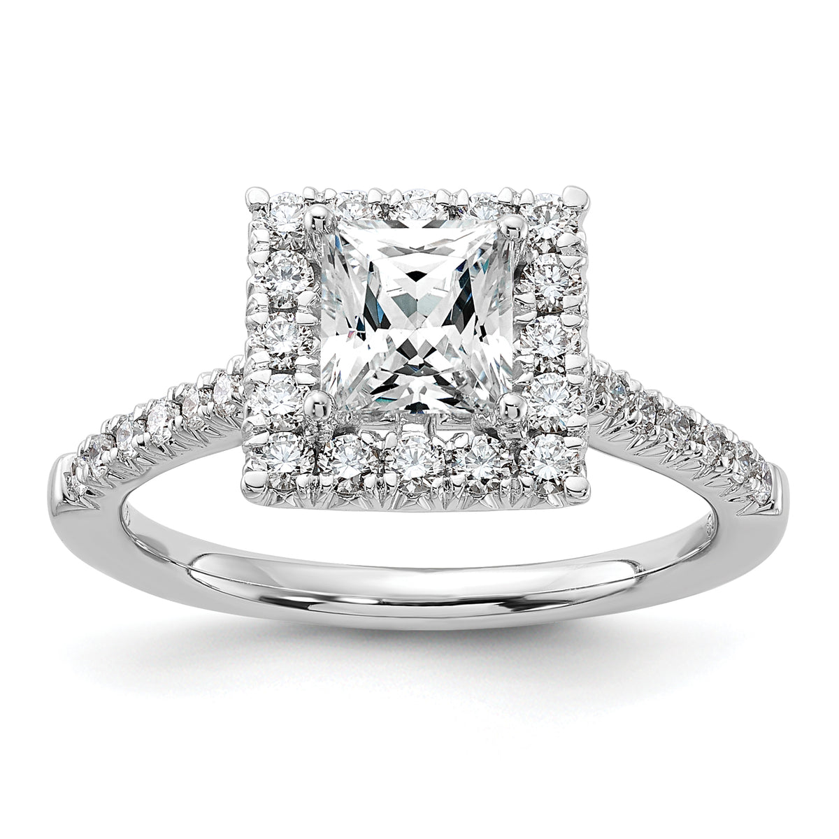 14k White Gold 1/2 carat Lab Grown Diamond VS/SI+ G+ 1 carat Center Princess Semi Mount Halo Engagement Ring