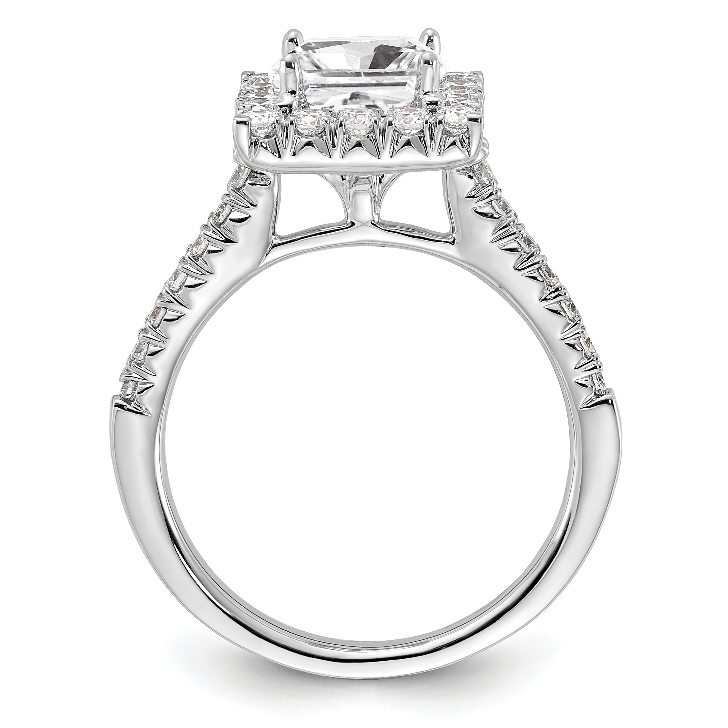 14k White Gold 3/4 carat Lab Grown Diamond VS/SI+ G+ 1 1/2 carat Center Princess Semi Mount Halo Engagement Ring
