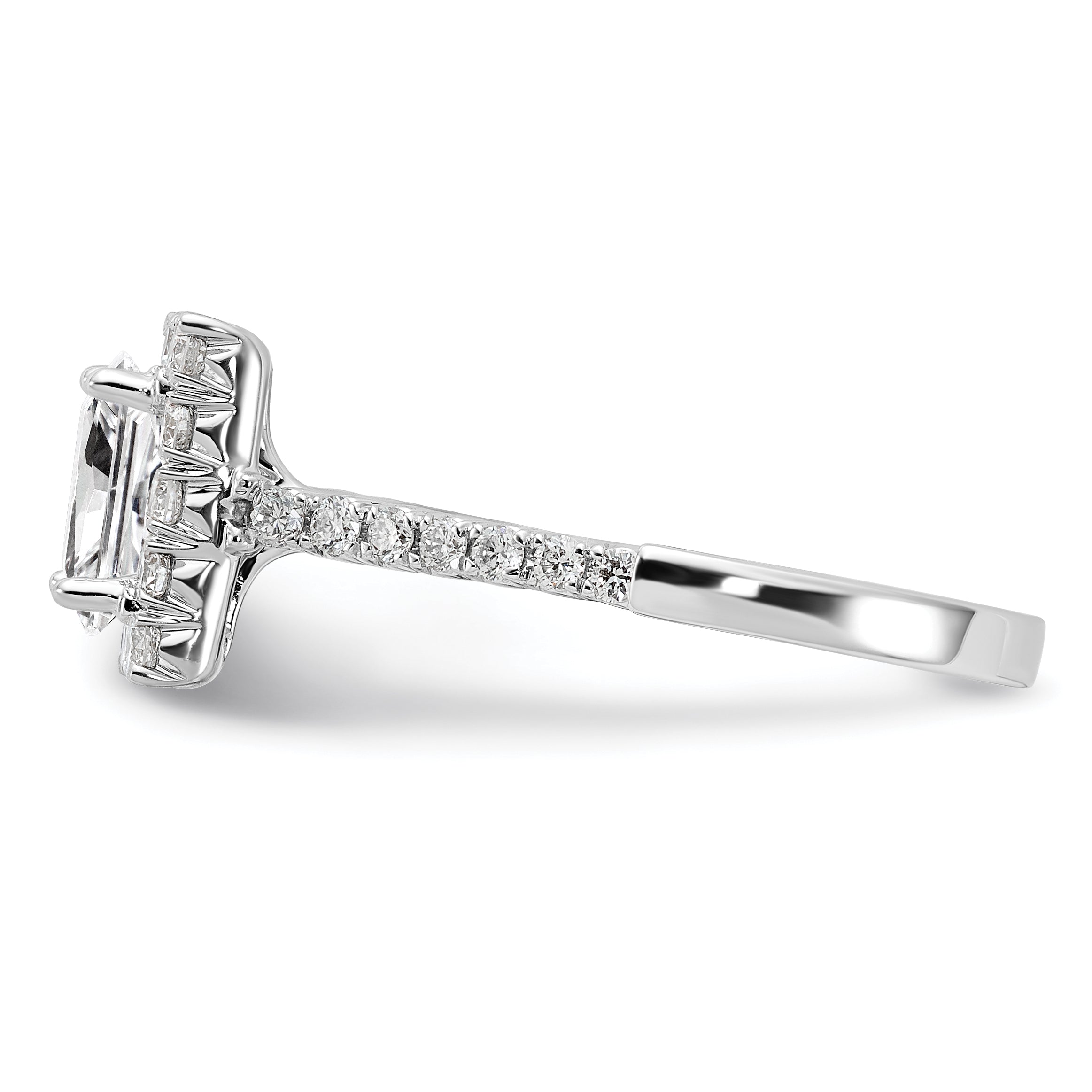 14k White Gold 3/4 carat Lab Grown Diamond VS/SI+ G+ 1 1/2 carat Center Princess Semi Mount Halo Engagement Ring