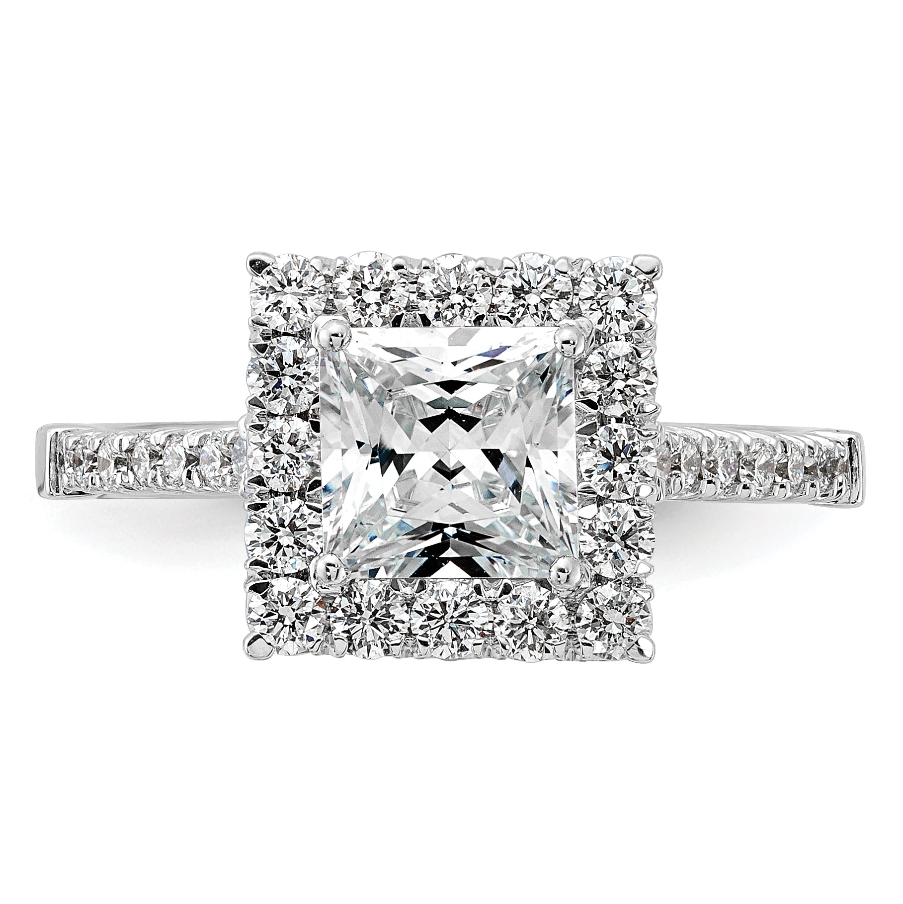 14k White Gold 3/4 carat Lab Grown Diamond VS/SI+ G+ 1 1/2 carat Center Princess Semi Mount Halo Engagement Ring