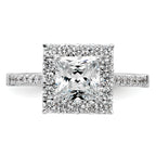14k White Gold 3/4 carat Lab Grown Diamond VS/SI+ G+ 1 1/2 carat Center Princess Semi Mount Halo Engagement Ring