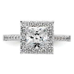 14k White Gold 3/4 carat Lab Grown Diamond VS/SI+ G+ 1 1/2 carat Center Princess Semi Mount Halo Engagement Ring