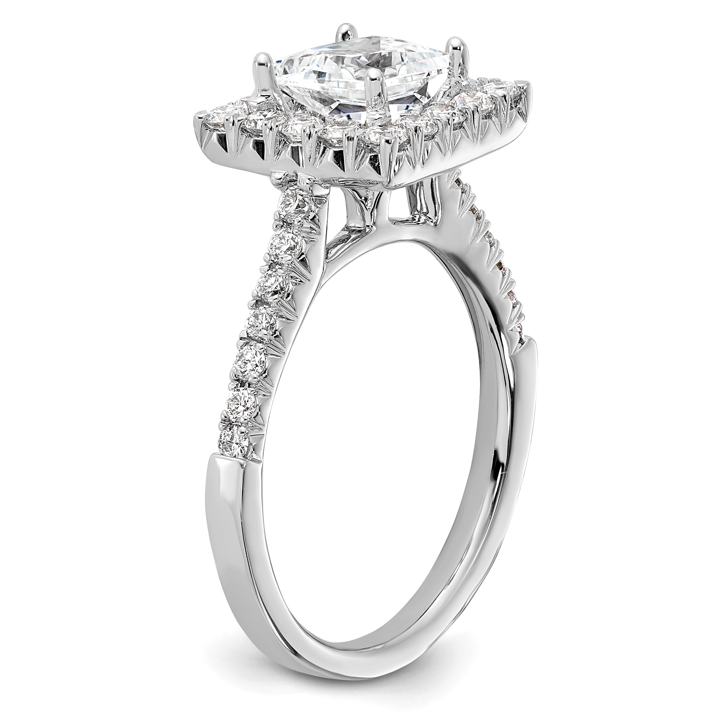 14k White Gold 3/4 carat Lab Grown Diamond VS/SI+ G+ 1 1/2 carat Center Princess Semi Mount Halo Engagement Ring