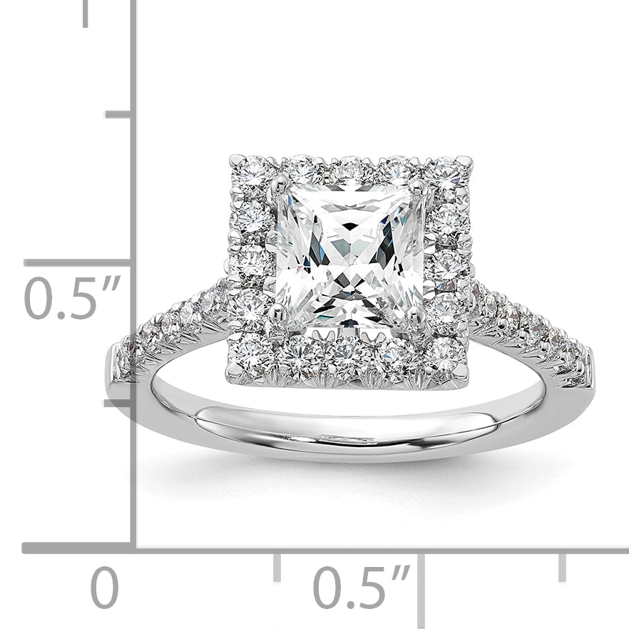 14k White Gold 3/4 carat Lab Grown Diamond VS/SI+ G+ 1 1/2 carat Center Princess Semi Mount Halo Engagement Ring