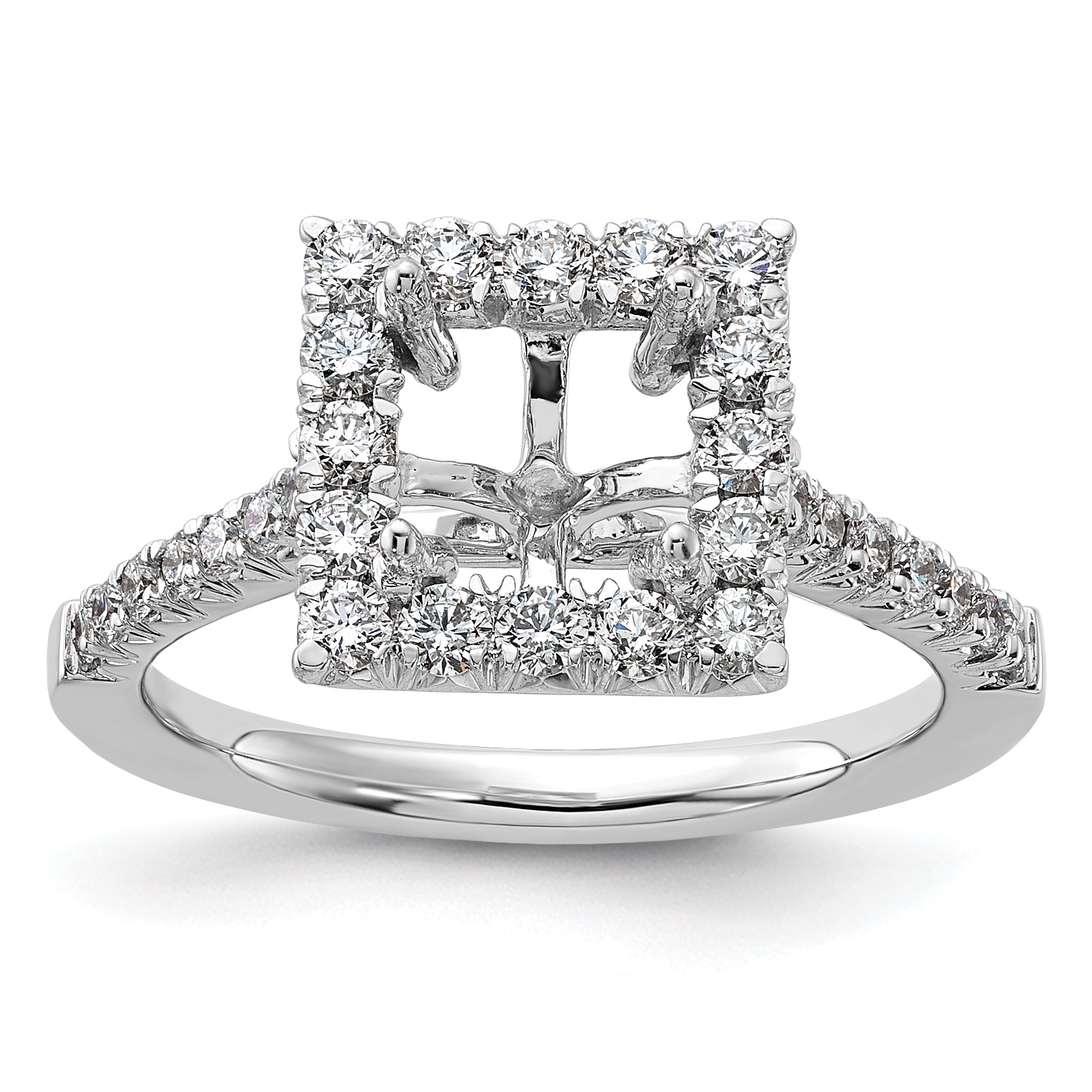 14k White Gold 3/4 carat Lab Grown Diamond VS/SI+ G+ 1 1/2 carat Center Princess Semi Mount Halo Engagement Ring