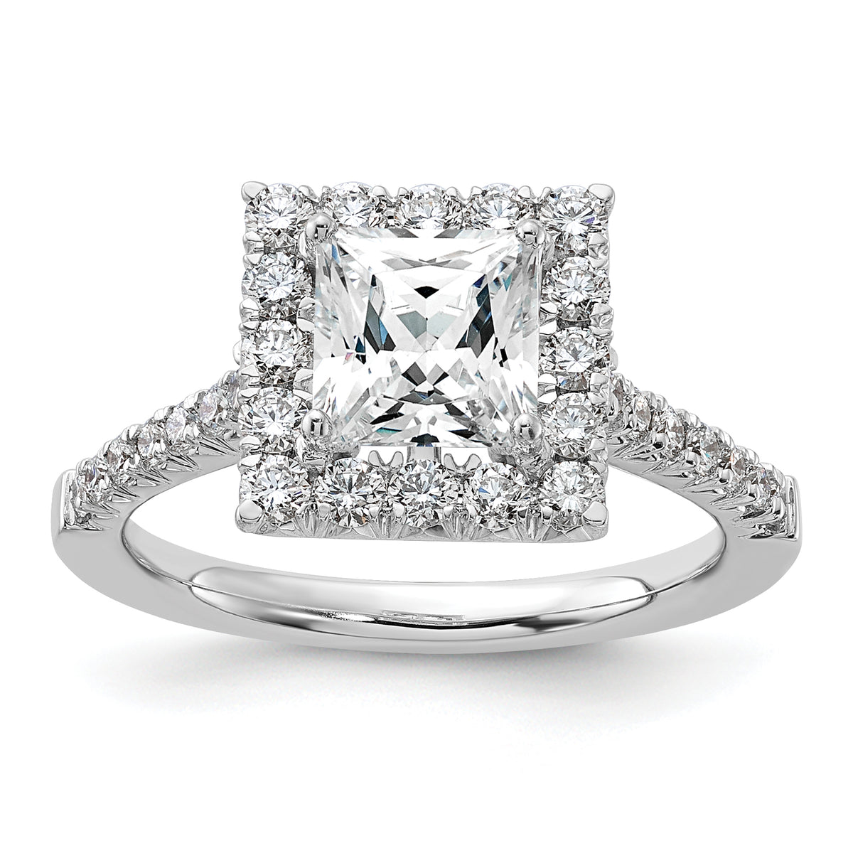 14k White Gold 3/4 carat Lab Grown Diamond VS/SI+ G+ 1 1/2 carat Center Princess Semi Mount Halo Engagement Ring
