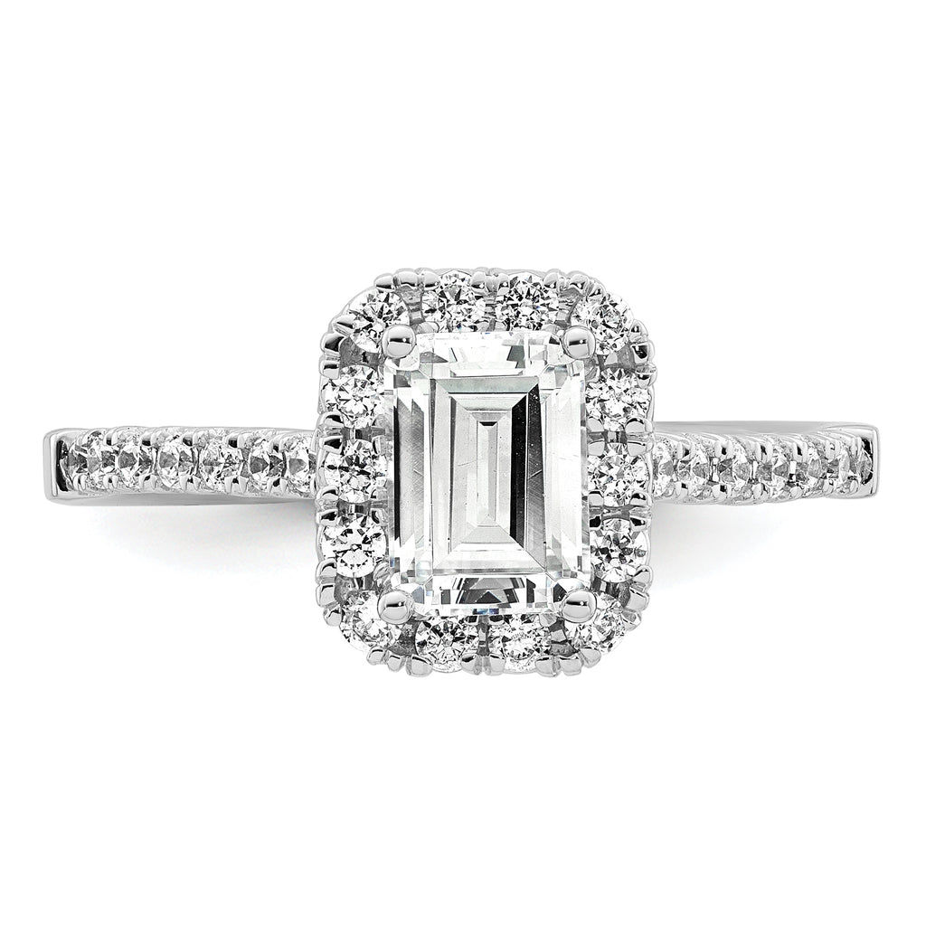 14k 1/2 carat Lab Grown Diamond VS/SI+ G+ 1 carat Emerald Center Semi Mount Halo Engagement Ring