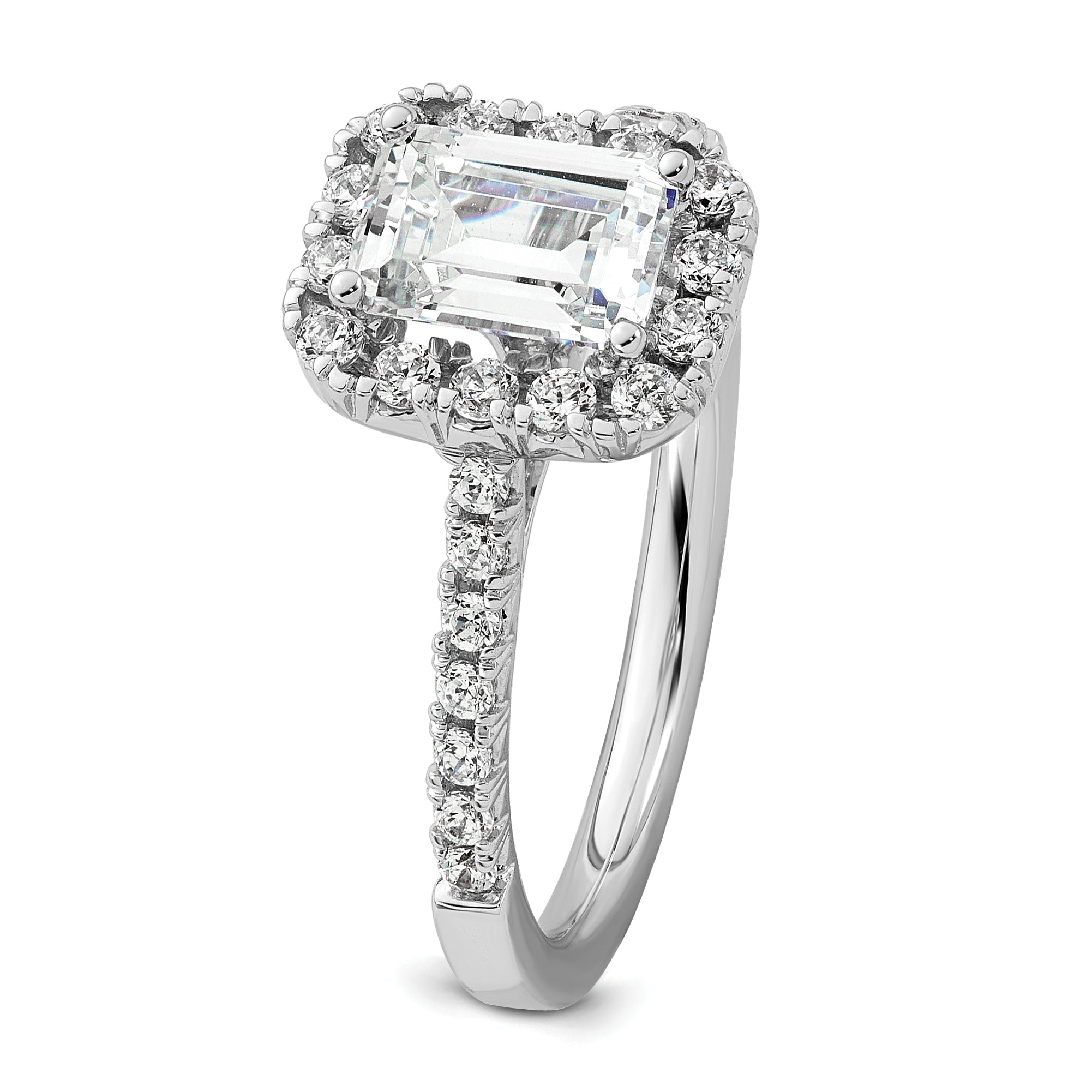 14k 1/2 carat Lab Grown Diamond VS/SI+ G+ 1 carat Emerald Center Semi Mount Halo Engagement Ring