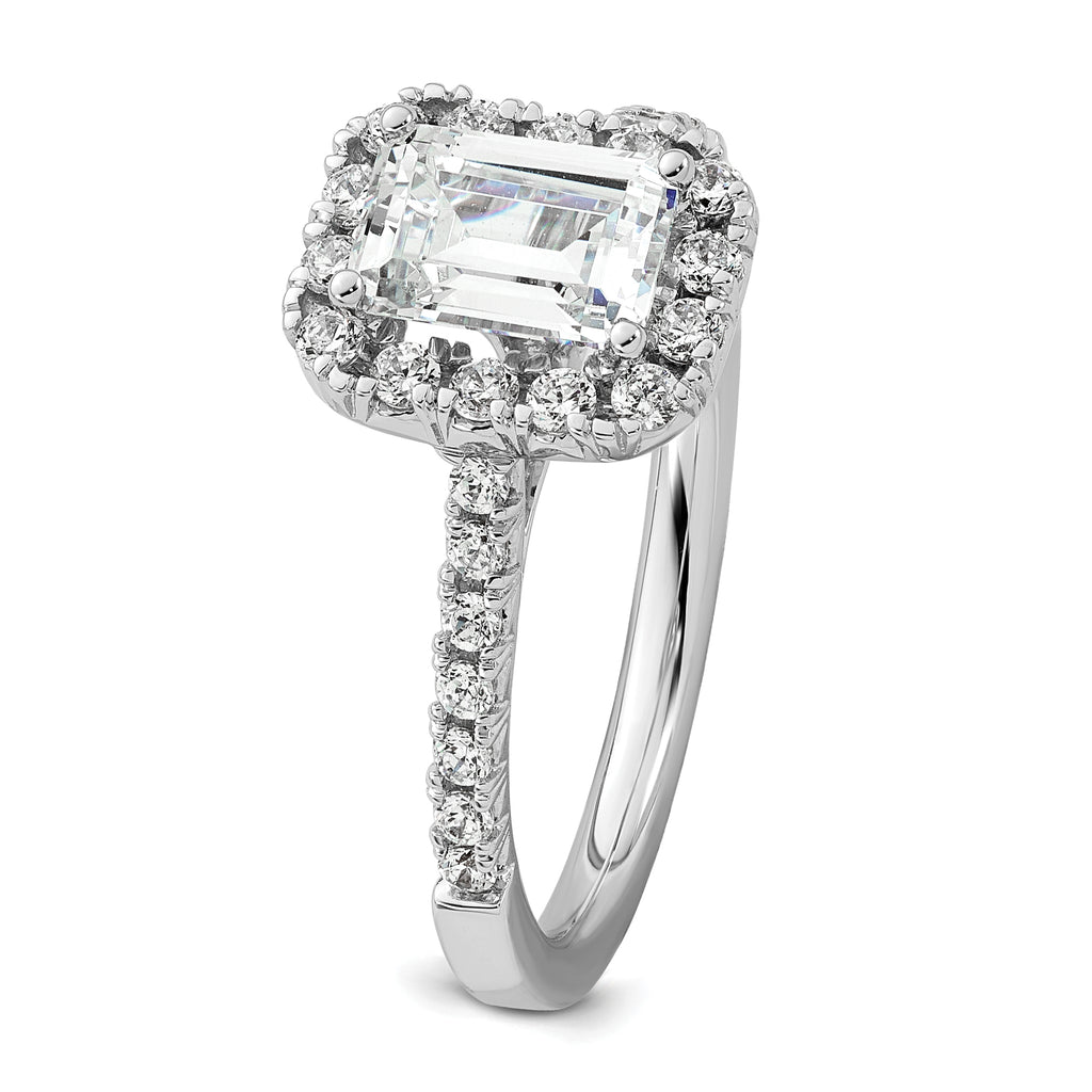 14k 1/2 carat Lab Grown Diamond VS/SI+ G+ 1 carat Emerald Center Semi Mount Halo Engagement Ring