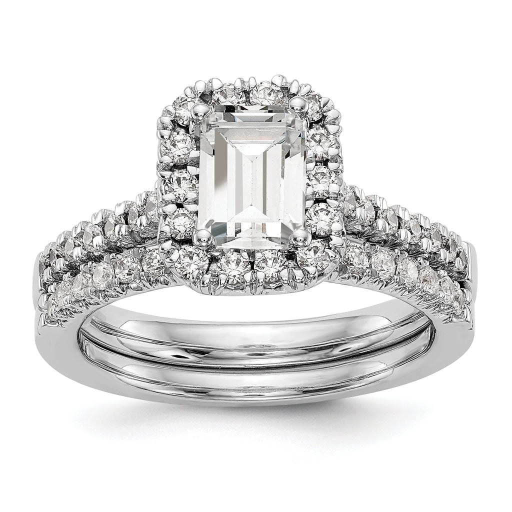 14k 1/2 carat Lab Grown Diamond VS/SI+ G+ 1 carat Emerald Center Semi Mount Halo Engagement Ring
