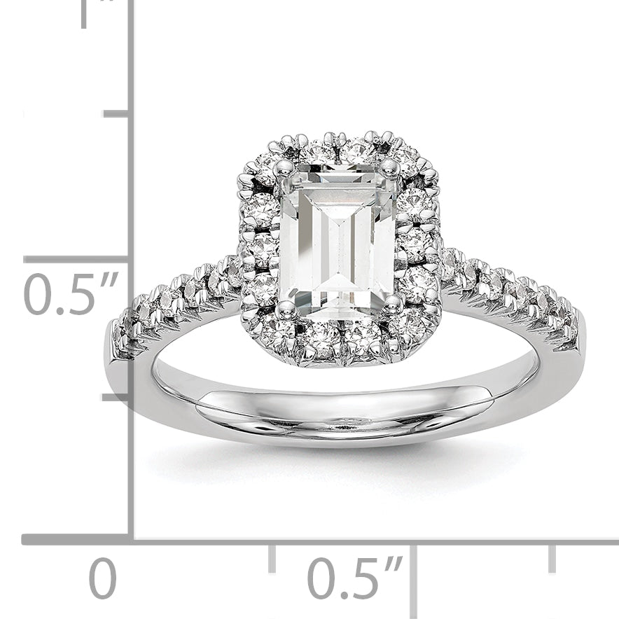 14k 1/2 carat Lab Grown Diamond VS/SI+ G+ 1 carat Emerald Center Semi Mount Halo Engagement Ring