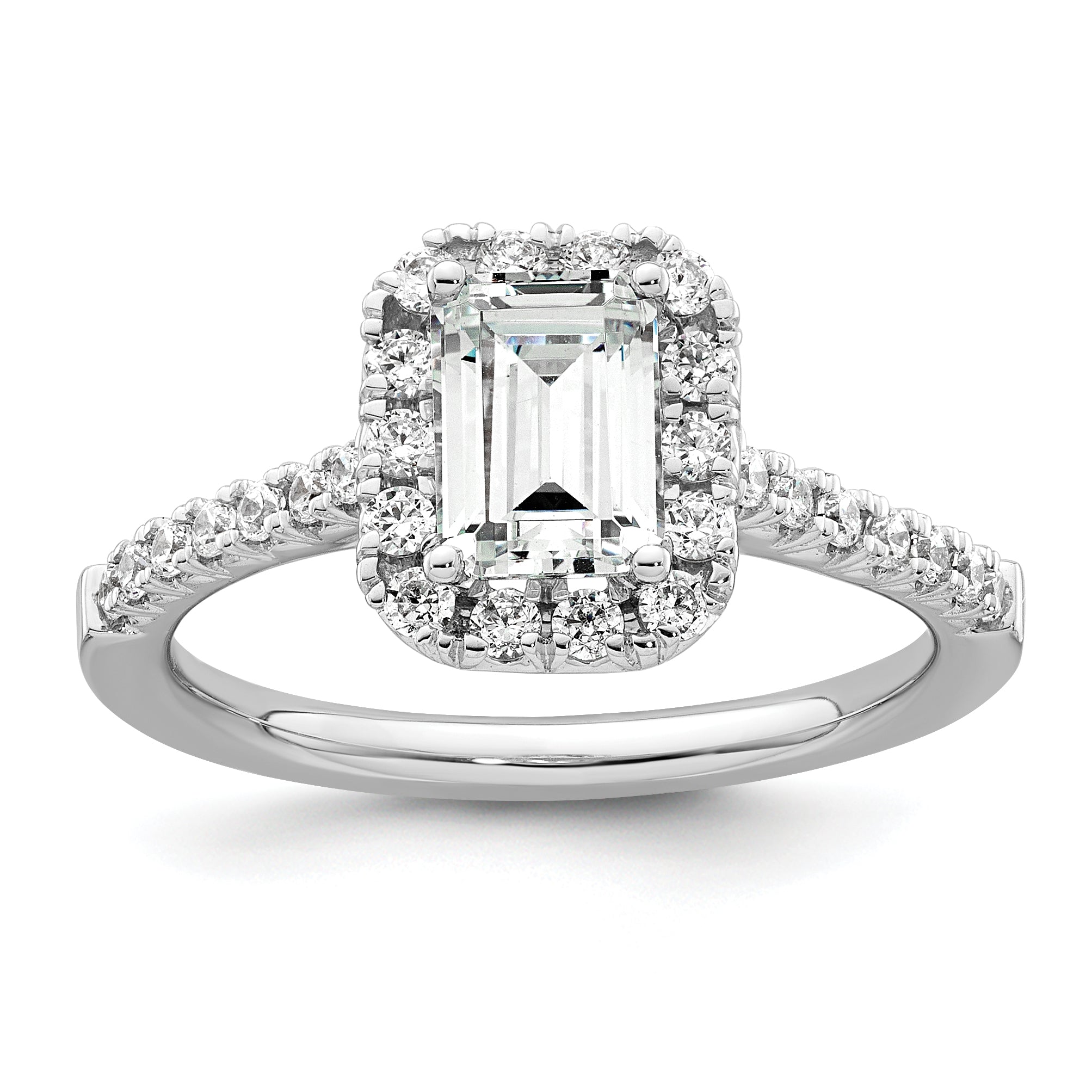 14k 1/2 carat Lab Grown Diamond VS/SI+ G+ 1 carat Emerald Center Semi Mount Halo Engagement Ring Main image
