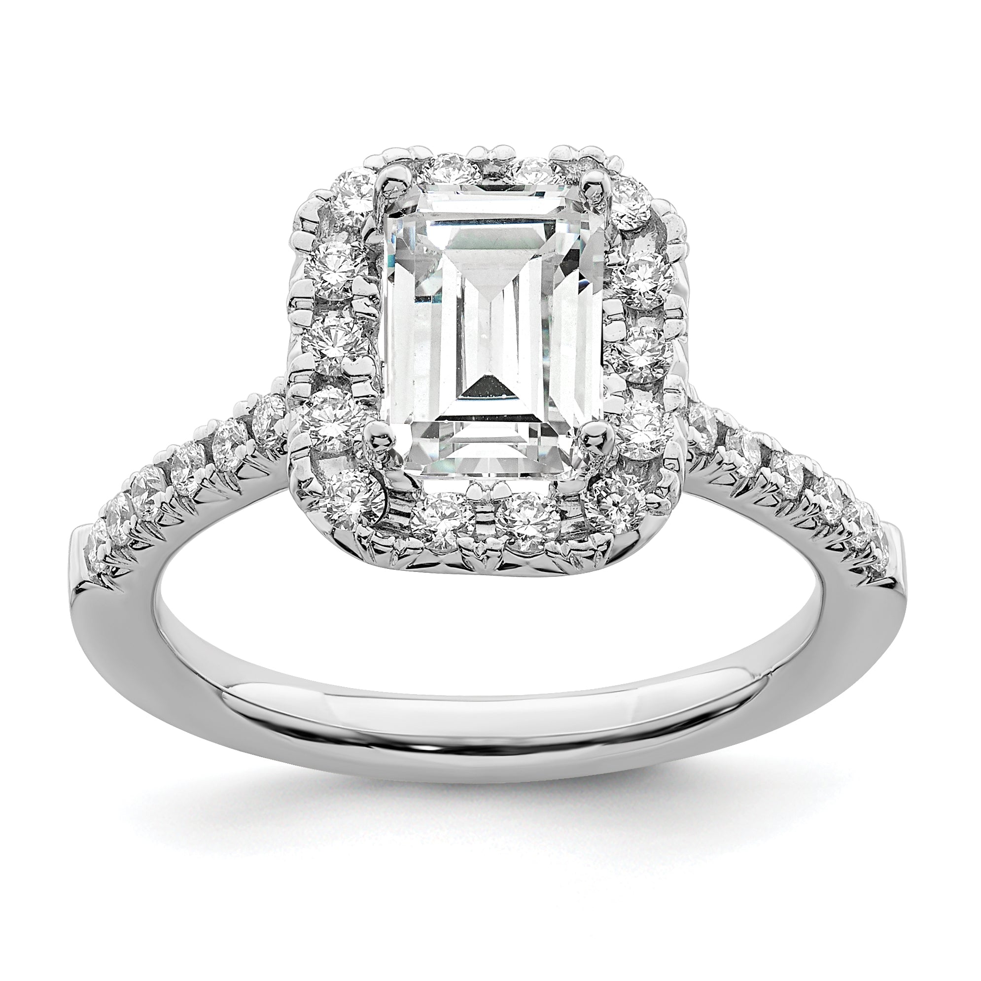 14k 5/8 carat Lab Grown Diamond VS/SI+ G+ 1 1/2 carat Emerald Center Semi Mount Halo Engagement Ring Main image