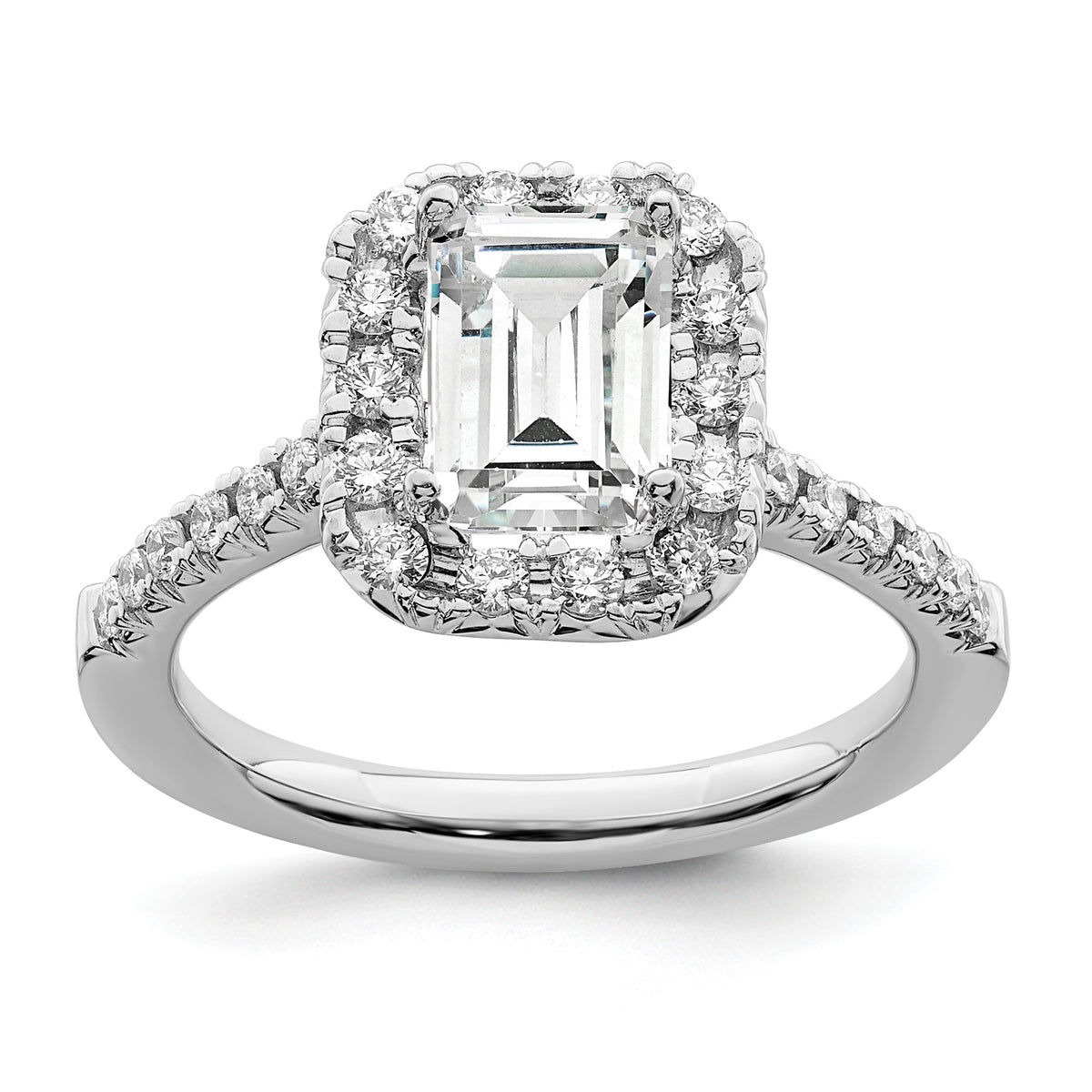 14k 5/8 carat Lab Grown Diamond VS/SI+ G+ 1 1/2 carat Emerald Center Semi Mount Halo Engagement Ring