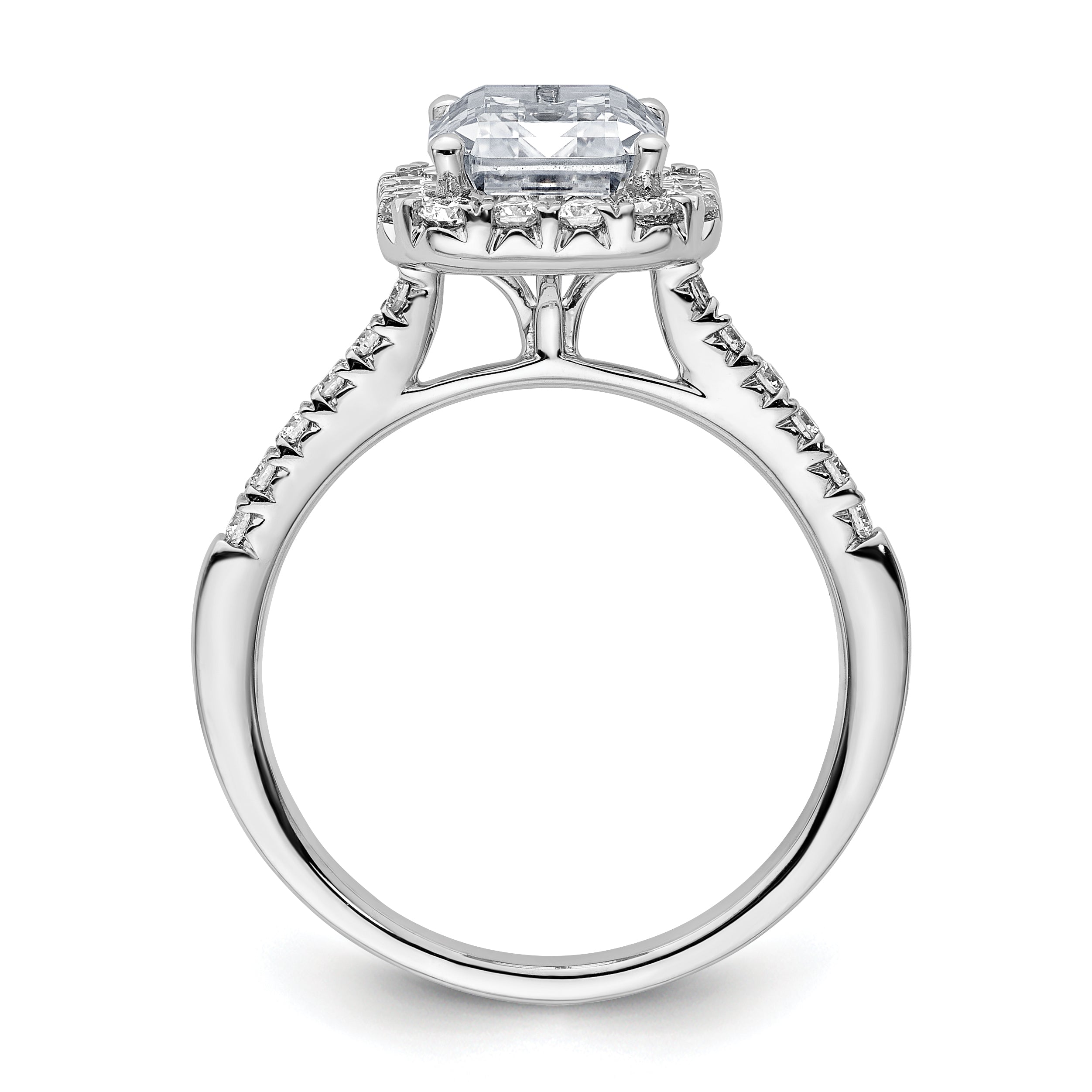 14k 3/8 carat Lab Grown Diamond VS/SI+ G+ 2 carat Emerald Center Semi Mount Halo Engagement Ring