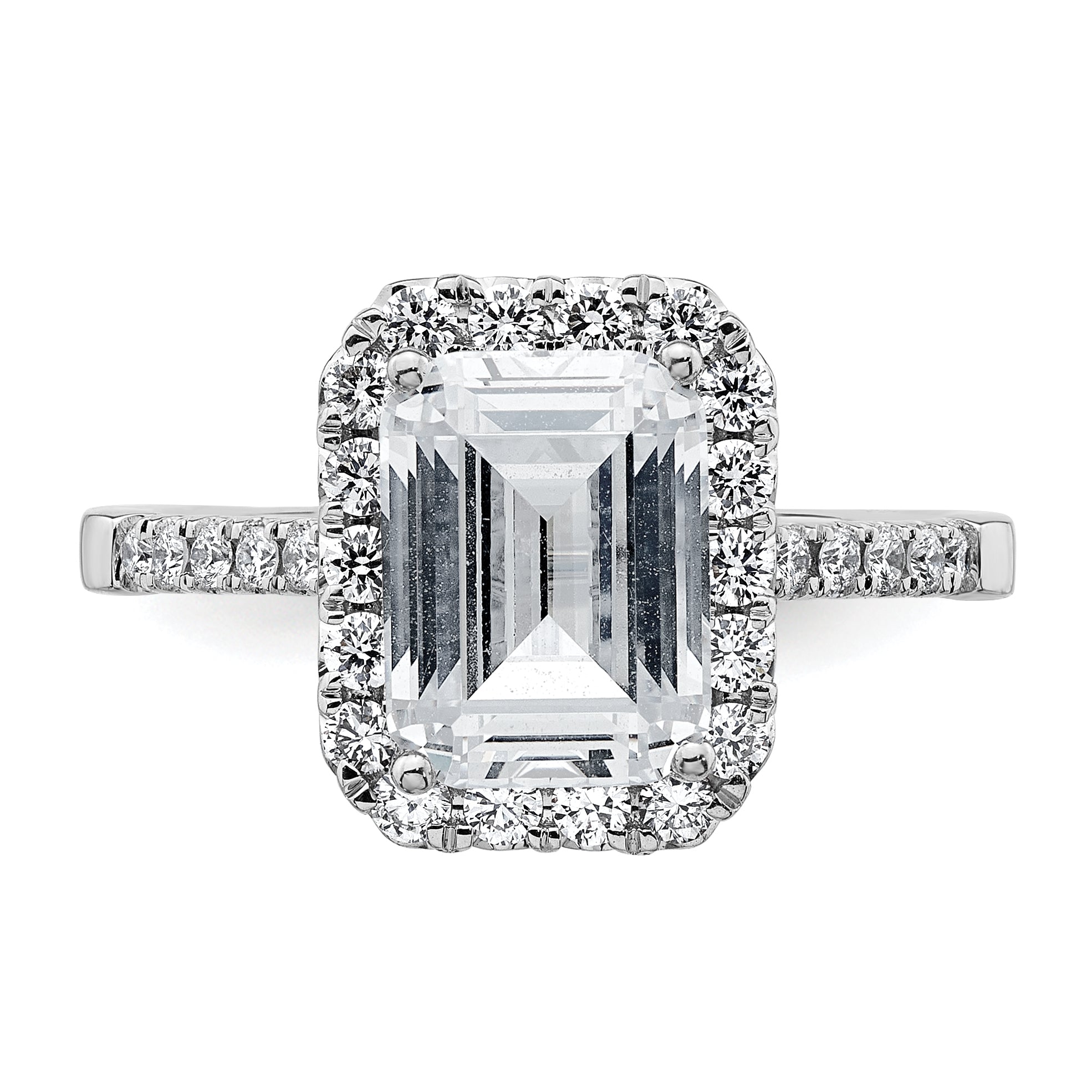 14k 3/8 carat Lab Grown Diamond VS/SI+ G+ 2 carat Emerald Center Semi Mount Halo Engagement Ring