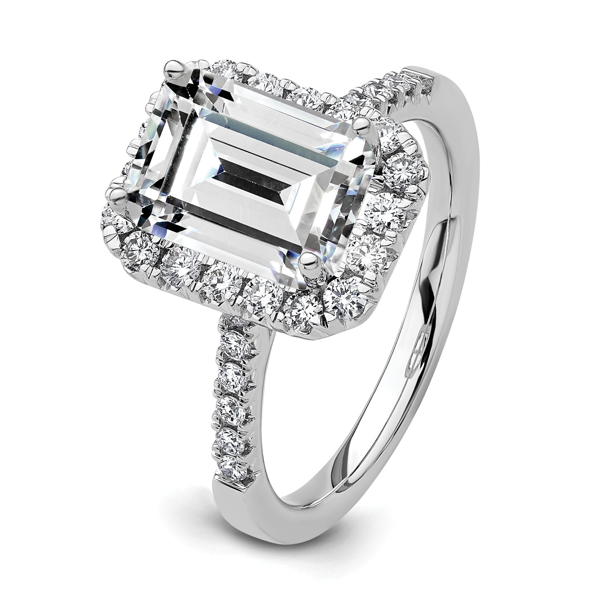 14k 3/8 carat Lab Grown Diamond VS/SI+ G+ 2 carat Emerald Center Semi Mount Halo Engagement Ring
