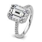 14k 3/8 carat Lab Grown Diamond VS/SI+ G+ 2 carat Emerald Center Semi Mount Halo Engagement Ring