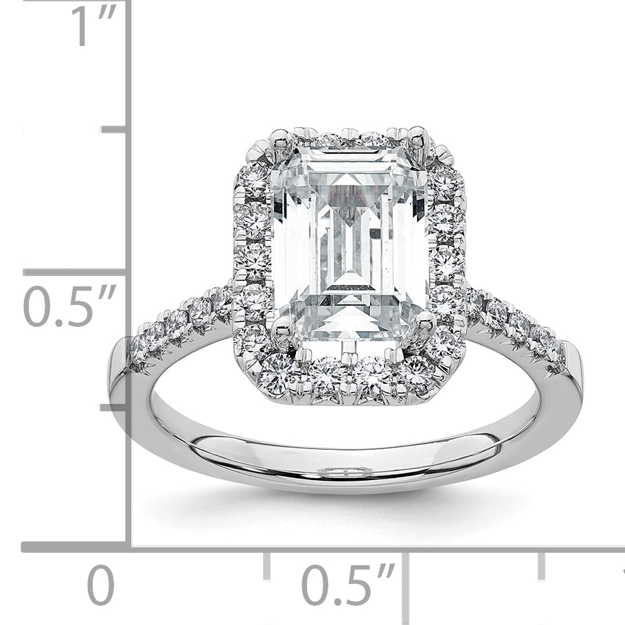 14k 3/8 carat Lab Grown Diamond VS/SI+ G+ 2 carat Emerald Center Semi Mount Halo Engagement Ring