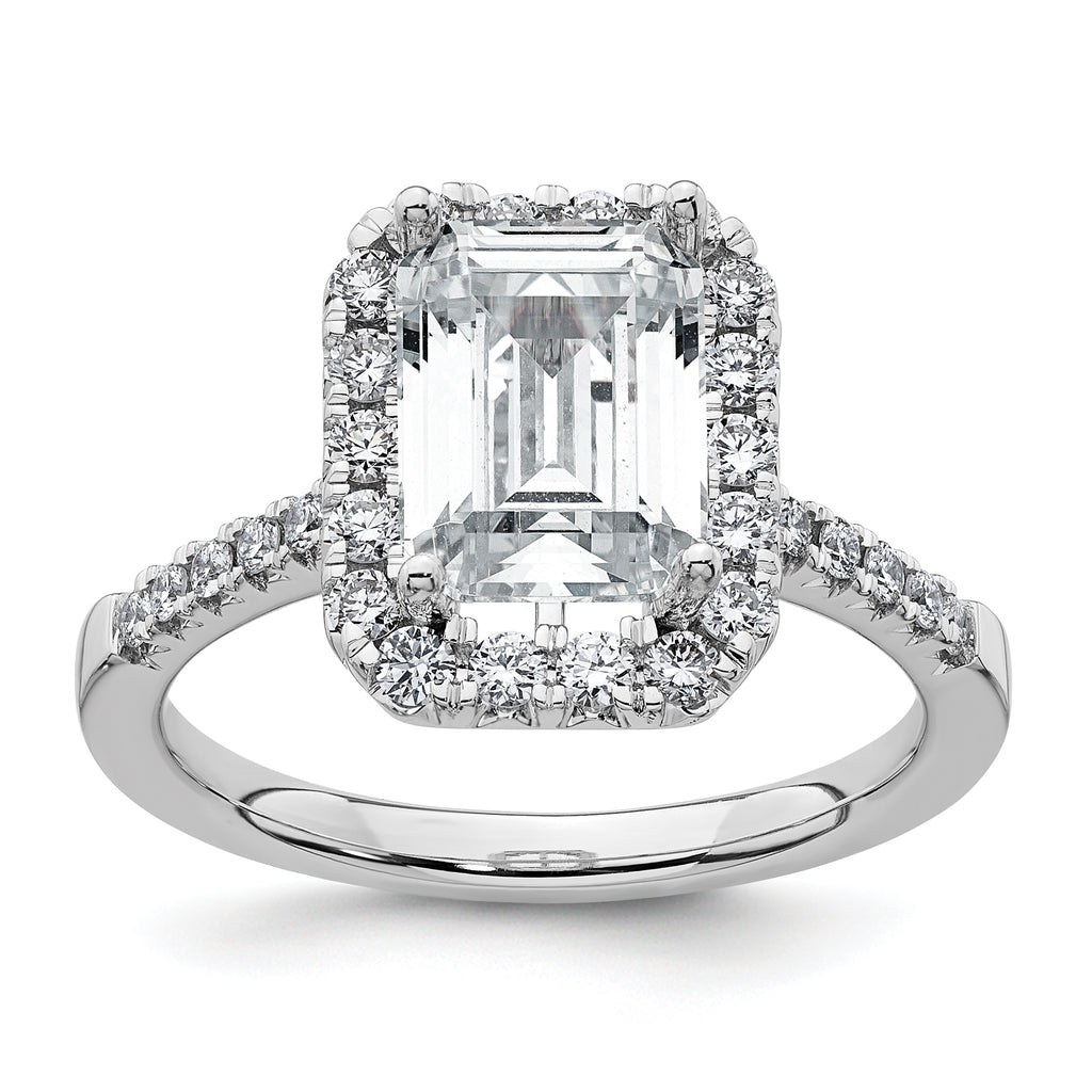 14k 3/8 carat Lab Grown Diamond VS/SI+ G+ 2 carat Emerald Center Semi Mount Halo Engagement Ring