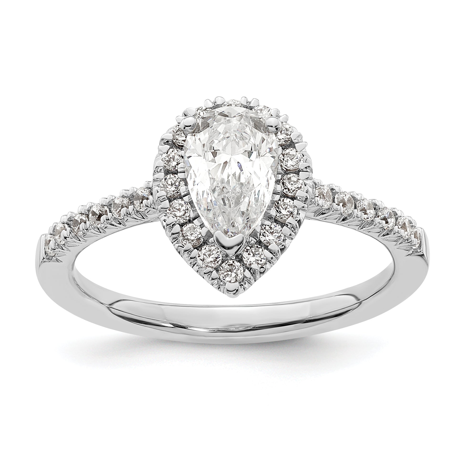 14k White Gold 1/3 carat Lab Grown Diamond VS/SI+ G+ 3/4 carat Center Pear Semi Mount Halo Engagement Ring