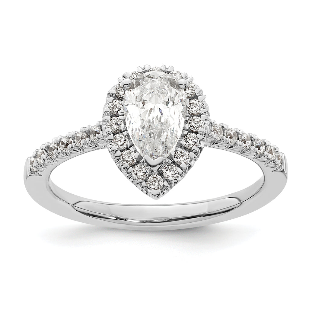 14k White Gold 1/3 carat Lab Grown Diamond VS/SI+ G+ 3/4 carat Center Pear Semi Mount Halo Engagement Ring