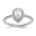 14k White Gold 1/3 carat Lab Grown Diamond VS/SI+ G+ 3/4 carat Center Pear Semi Mount Halo Engagement Ring