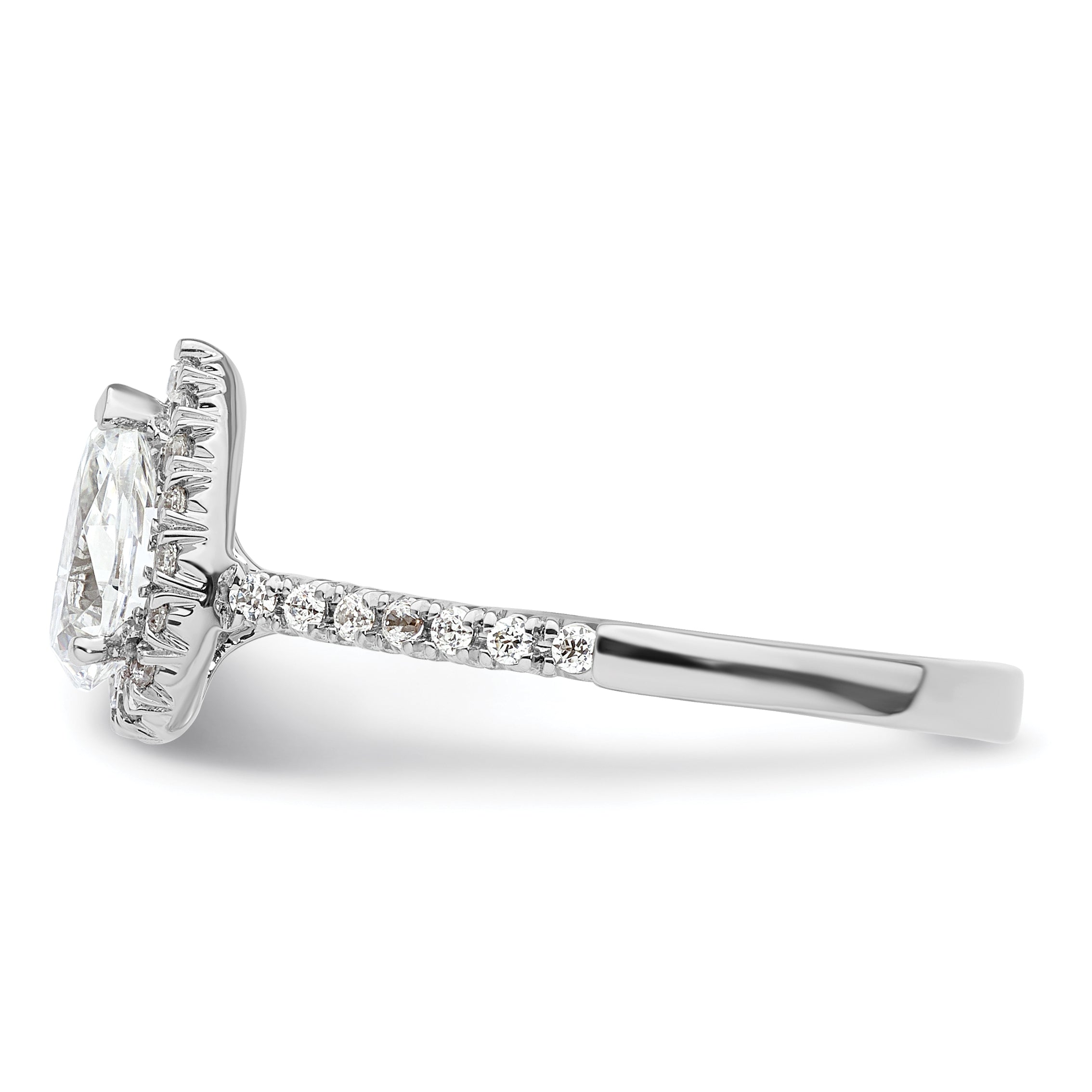 14k White Gold 1/3 carat Lab Grown Diamond VS/SI+ G+ 3/4 carat Center Pear Semi Mount Halo Engagement Ring