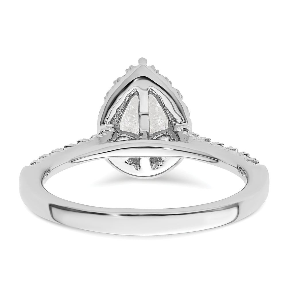 14k White Gold 1/3 carat Lab Grown Diamond VS/SI+ G+ 3/4 carat Center Pear Semi Mount Halo Engagement Ring