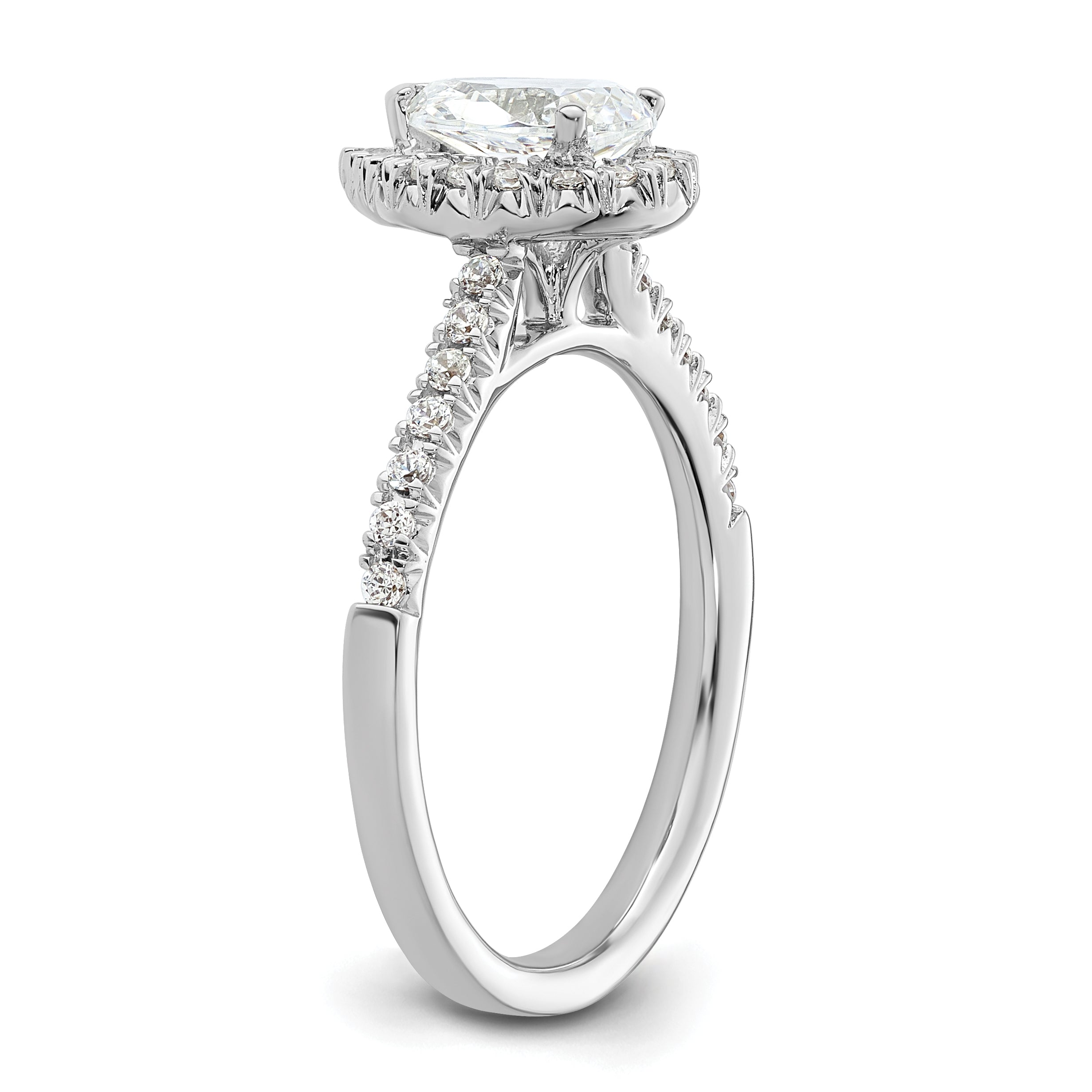 14k White Gold 1/3 carat Lab Grown Diamond VS/SI+ G+ 3/4 carat Center Pear Semi Mount Halo Engagement Ring