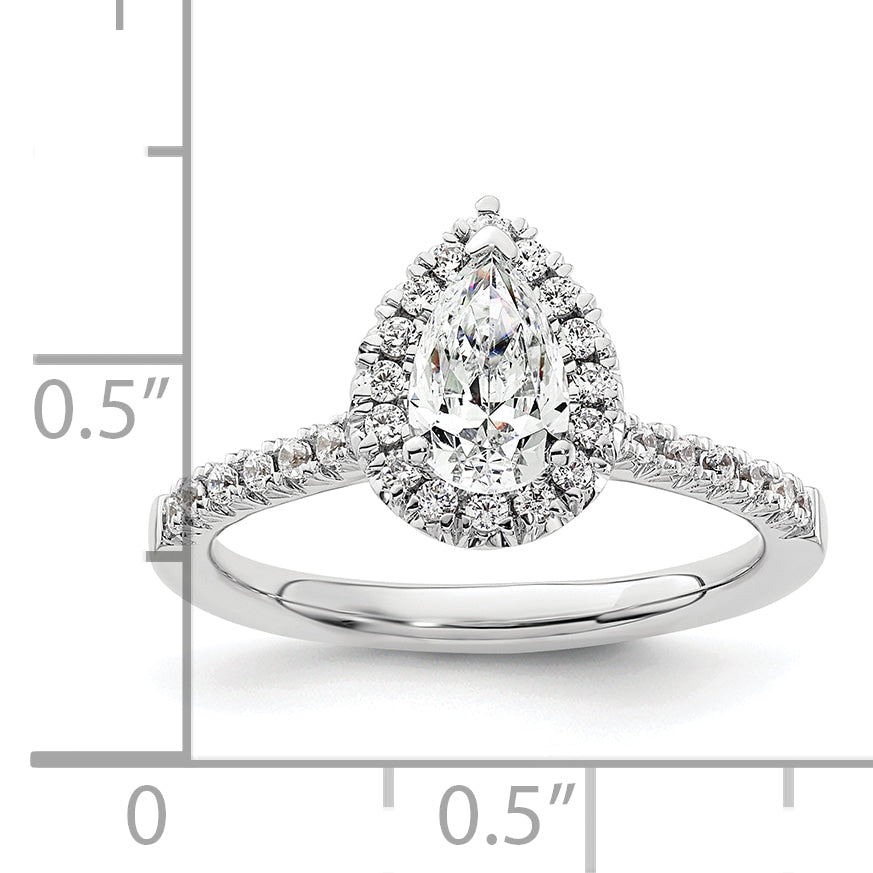 14k White Gold 1/3 carat Lab Grown Diamond VS/SI+ G+ 3/4 carat Center Pear Semi Mount Halo Engagement Ring
