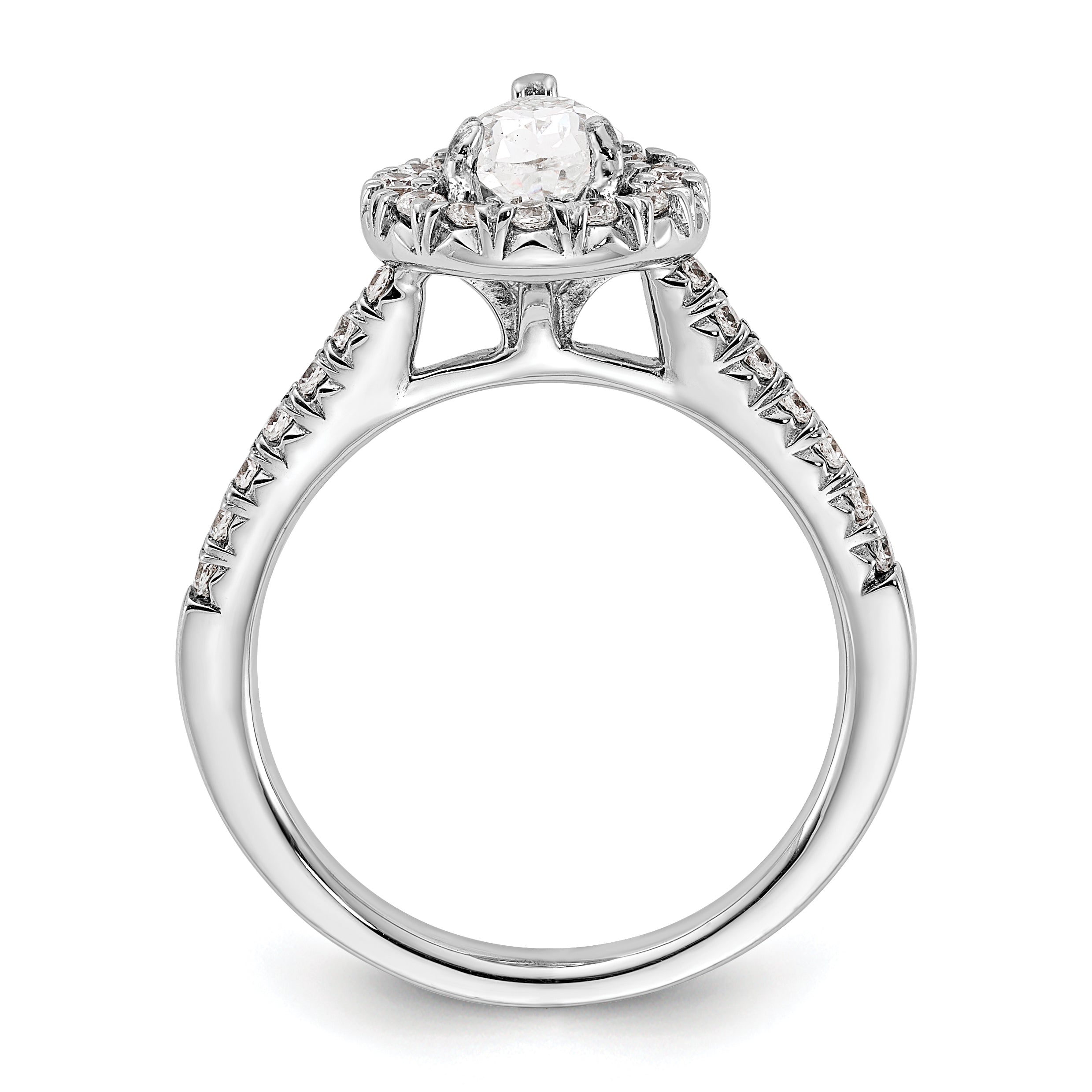 14k White Gold 3/8 carat Lab Grown Diamond VS/SI+ G+ 1 carat Center Pear Semi Mount Halo Engagement Ring