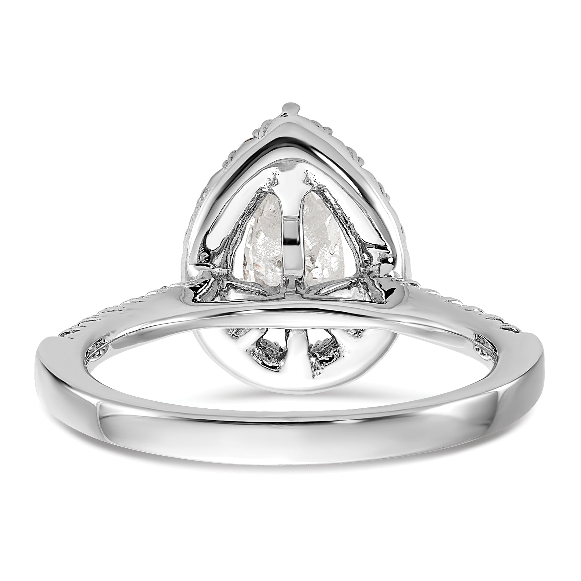 14k White Gold 3/8 carat Lab Grown Diamond VS/SI+ G+ 1 carat Center Pear Semi Mount Halo Engagement Ring