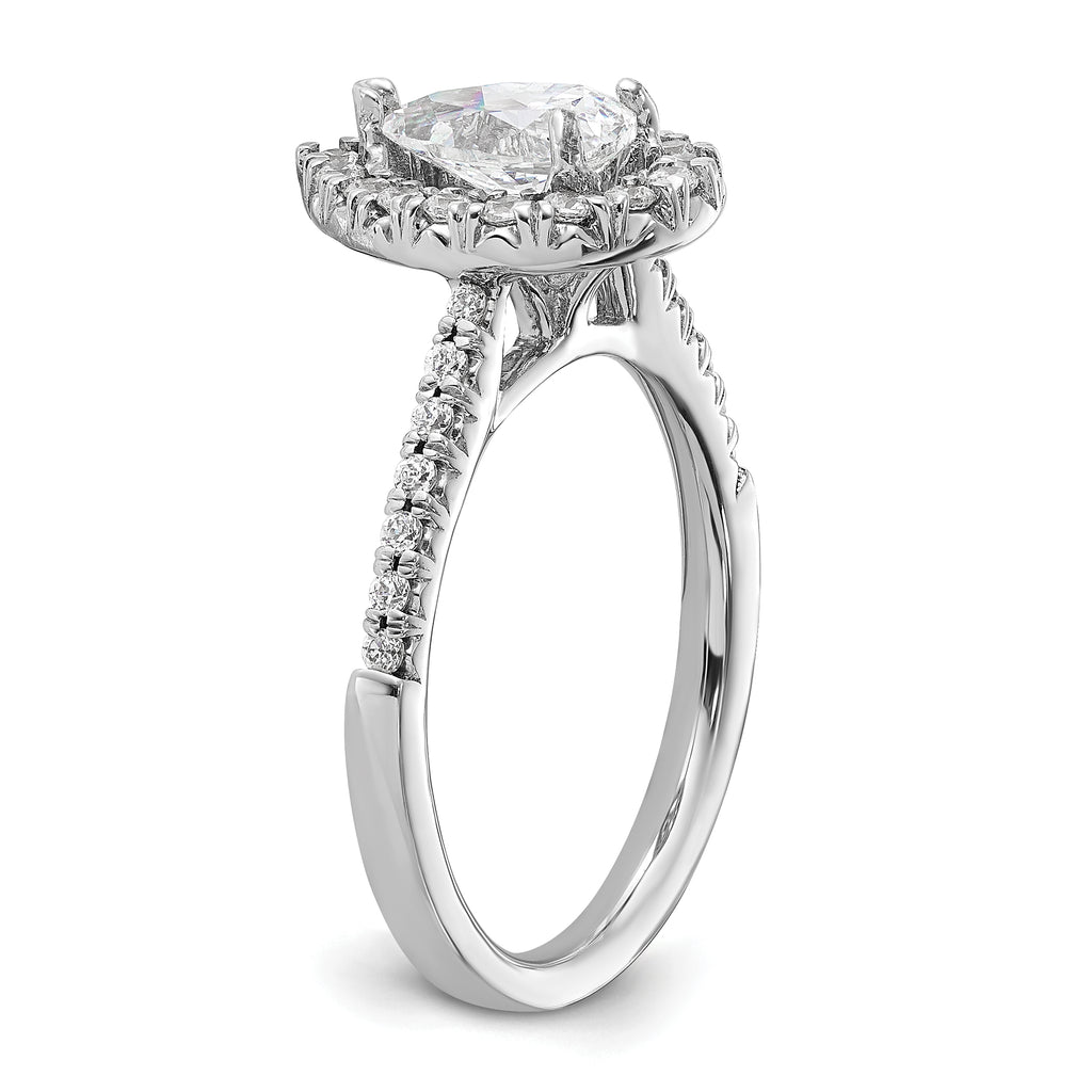14k White Gold 3/8 carat Lab Grown Diamond VS/SI+ G+ 1 carat Center Pear Semi Mount Halo Engagement Ring
