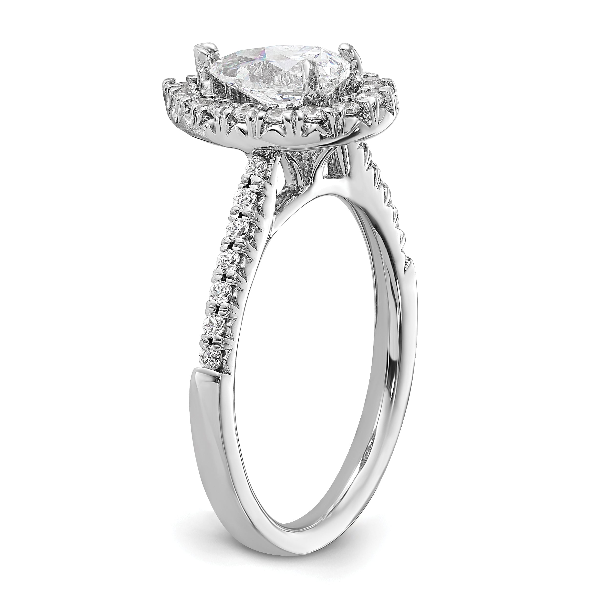 14k White Gold 3/8 carat Lab Grown Diamond VS/SI+ G+ 1 carat Center Pear Semi Mount Halo Engagement Ring