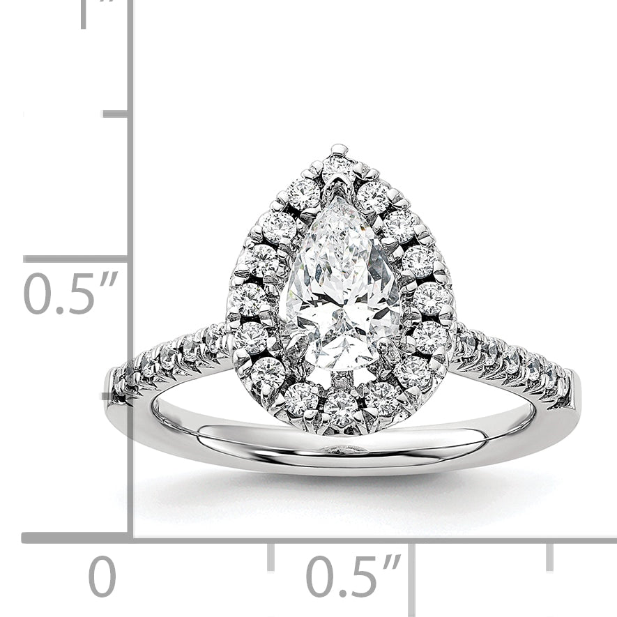 14k White Gold 3/8 carat Lab Grown Diamond VS/SI+ G+ 1 carat Center Pear Semi Mount Halo Engagement Ring