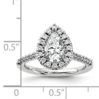 14k White Gold 3/8 carat Lab Grown Diamond VS/SI+ G+ 1 carat Center Pear Semi Mount Halo Engagement Ring