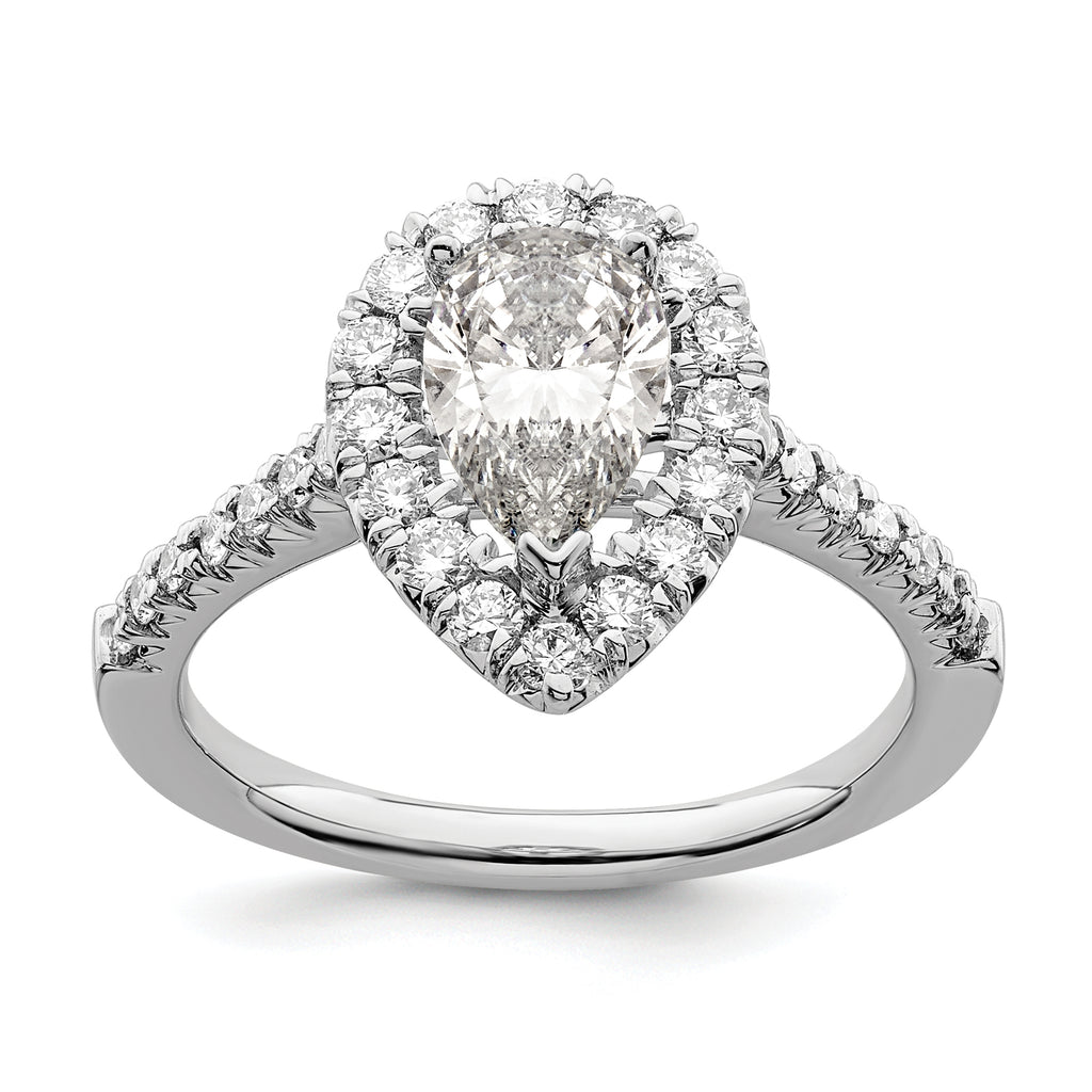 14k White Gold 5/8 carat Lab Grown Diamond VS/SI+ G+ 1 1/2 carat Center Pear Semi Mount Halo Engagement Ring