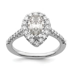 14k White Gold 5/8 carat Lab Grown Diamond VS/SI+ G+ 1 1/2 carat Center Pear Semi Mount Halo Engagement Ring