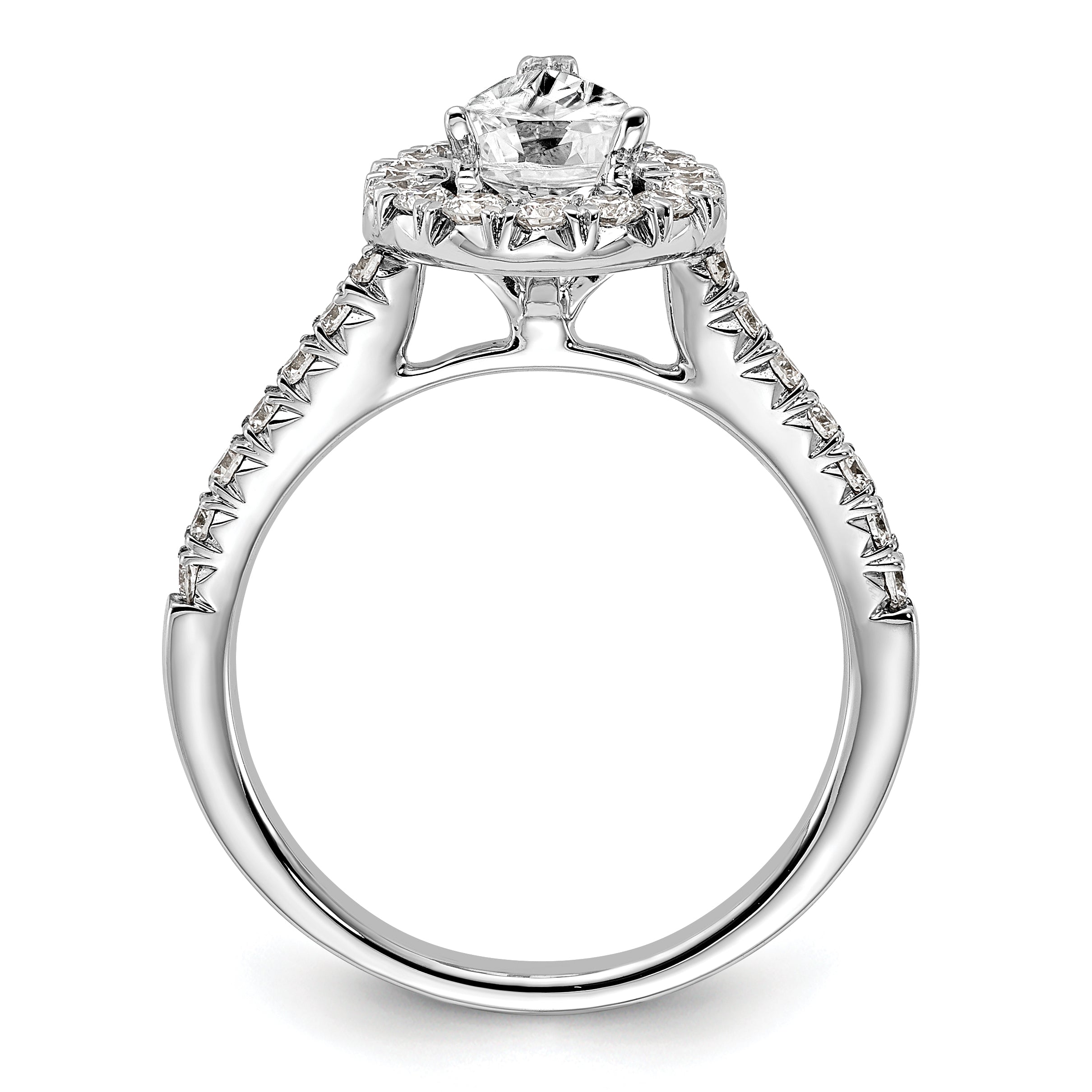 14k White Gold 5/8 carat Lab Grown Diamond VS/SI+ G+ 1 1/2 carat Center Pear Semi Mount Halo Engagement Ring Secondary image