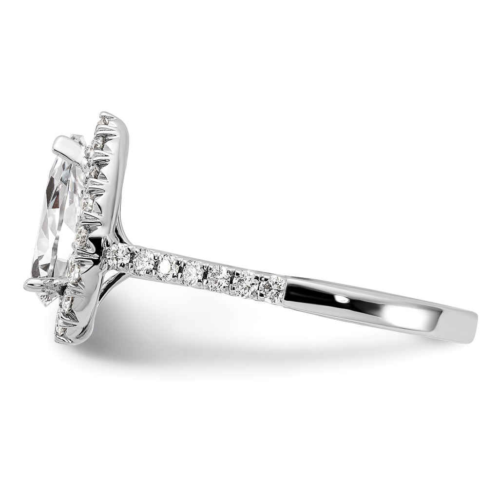 14k White Gold 5/8 carat Lab Grown Diamond VS/SI+ G+ 1 1/2 carat Center Pear Semi Mount Halo Engagement Ring