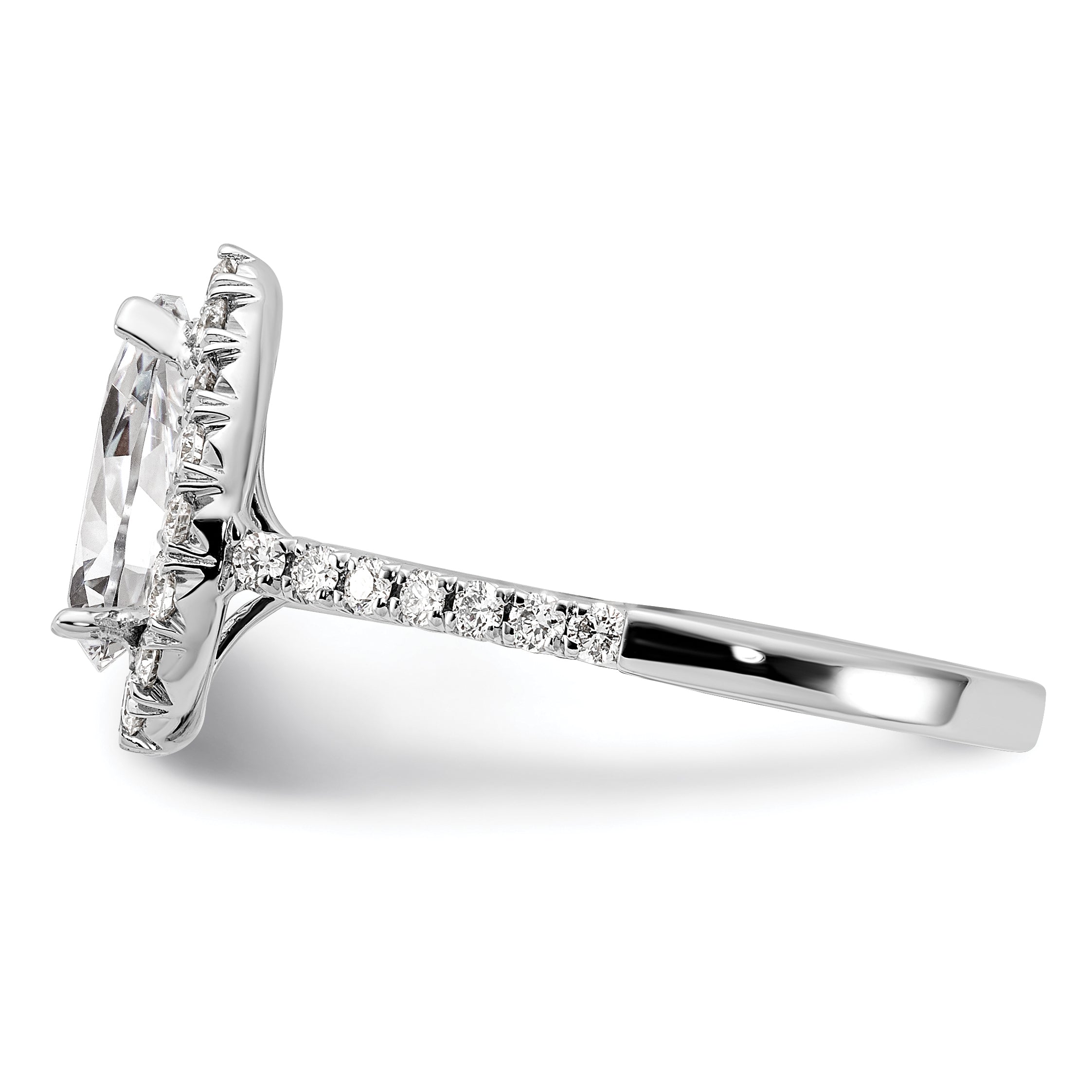 14k White Gold 5/8 carat Lab Grown Diamond VS/SI+ G+ 1 1/2 carat Center Pear Semi Mount Halo Engagement Ring